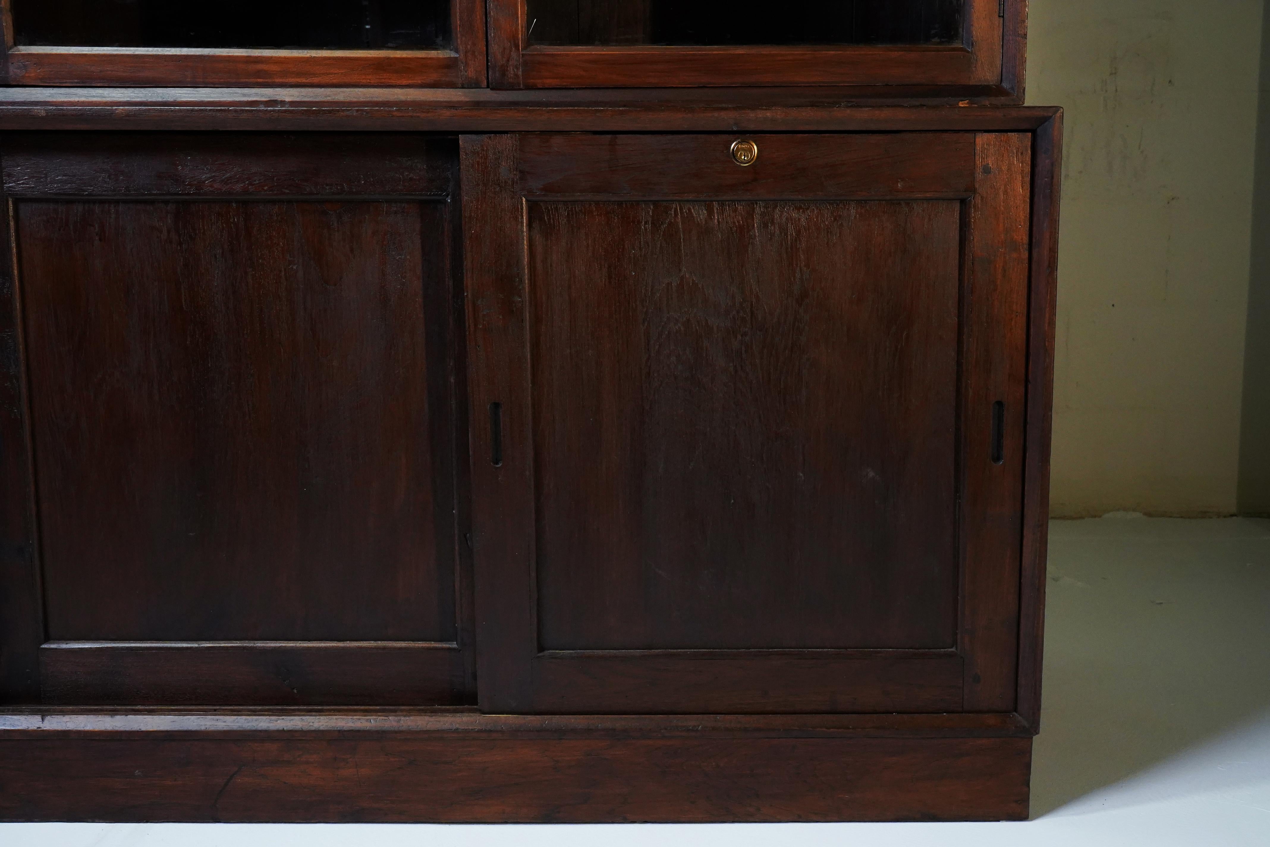 20th Century Mid-Century Modern British-Burmese Colonial Teak Bookcase For Sale