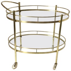 Mid Century Burnished Brass Gallery Bar Beverage Cart
