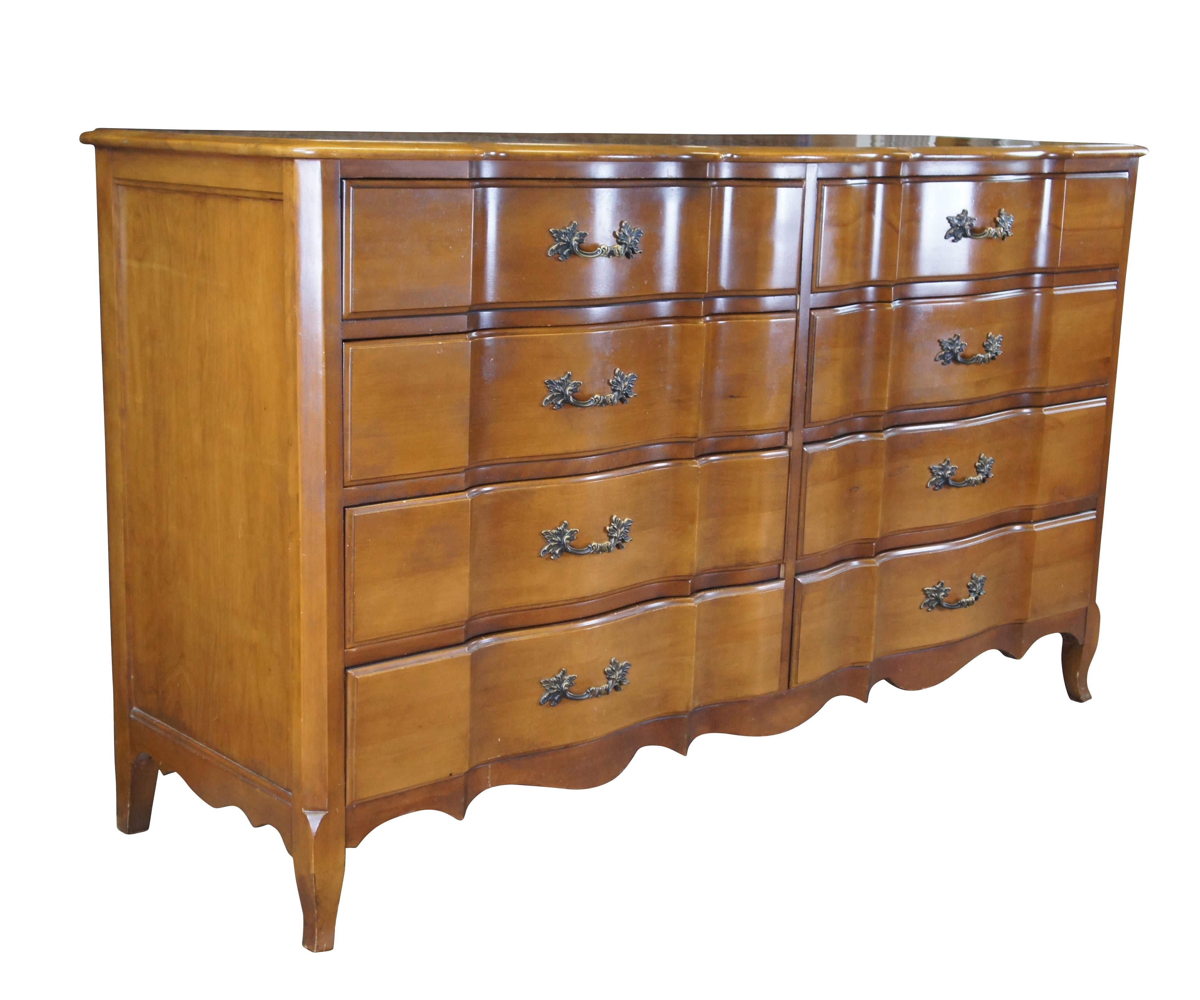 Mid Century Burns Case Goods French Provincial Walnut Double Dresser Chest In Good Condition In Dayton, OH