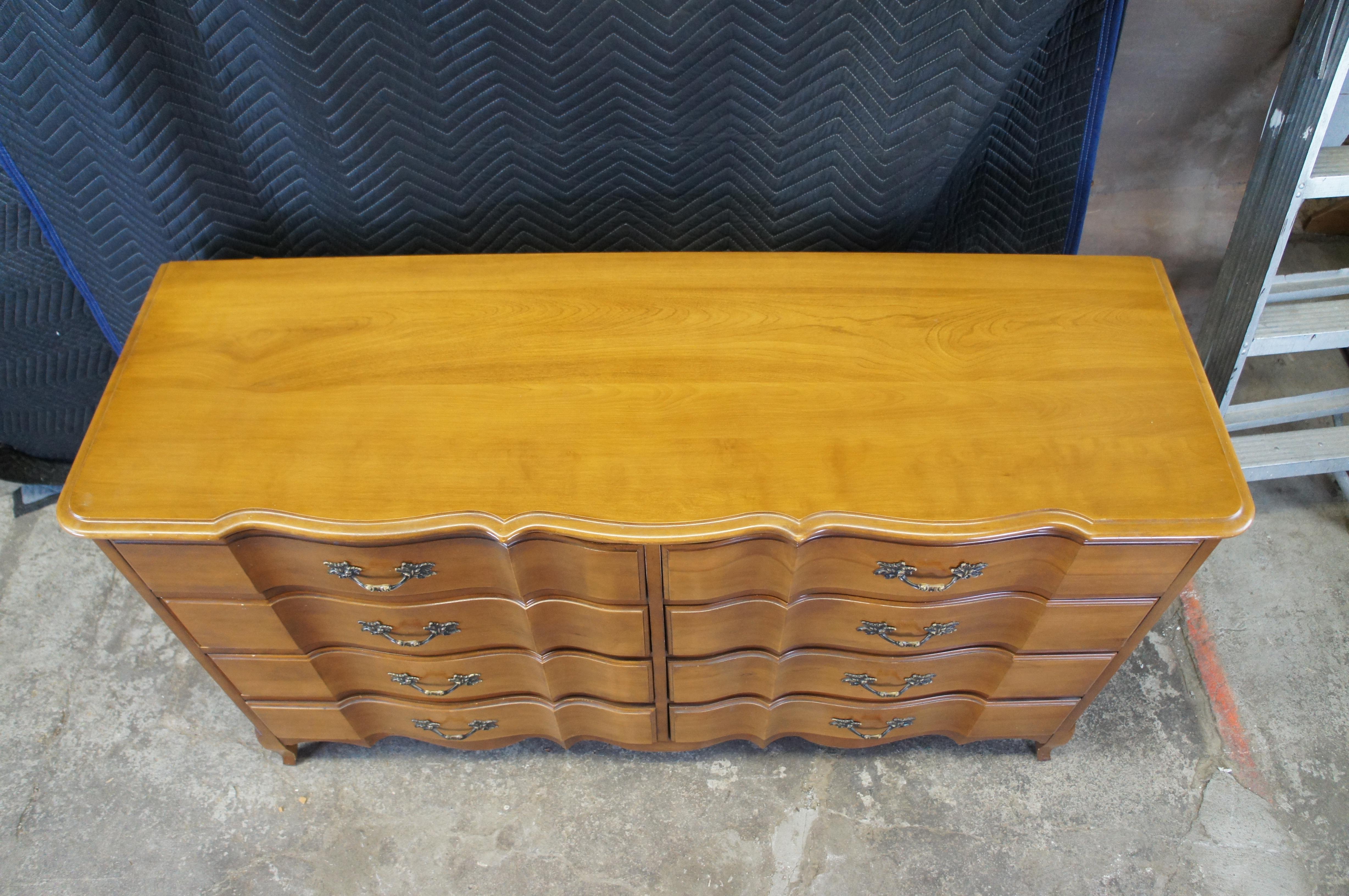 20th Century Mid Century Burns Case Goods French Provincial Walnut Double Dresser Chest