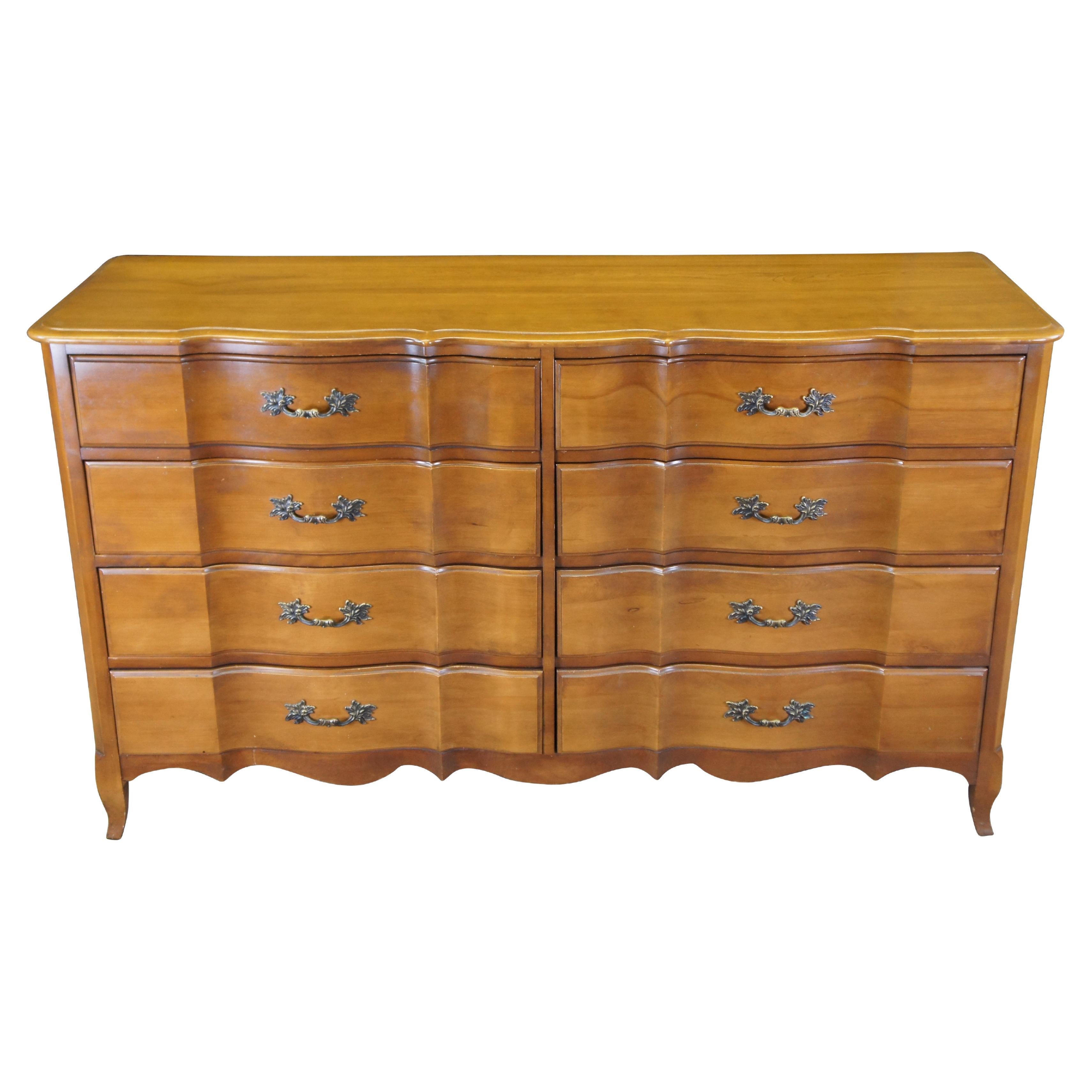 Mid Century Burns Case Goods French Provincial Walnut Double Dresser Chest