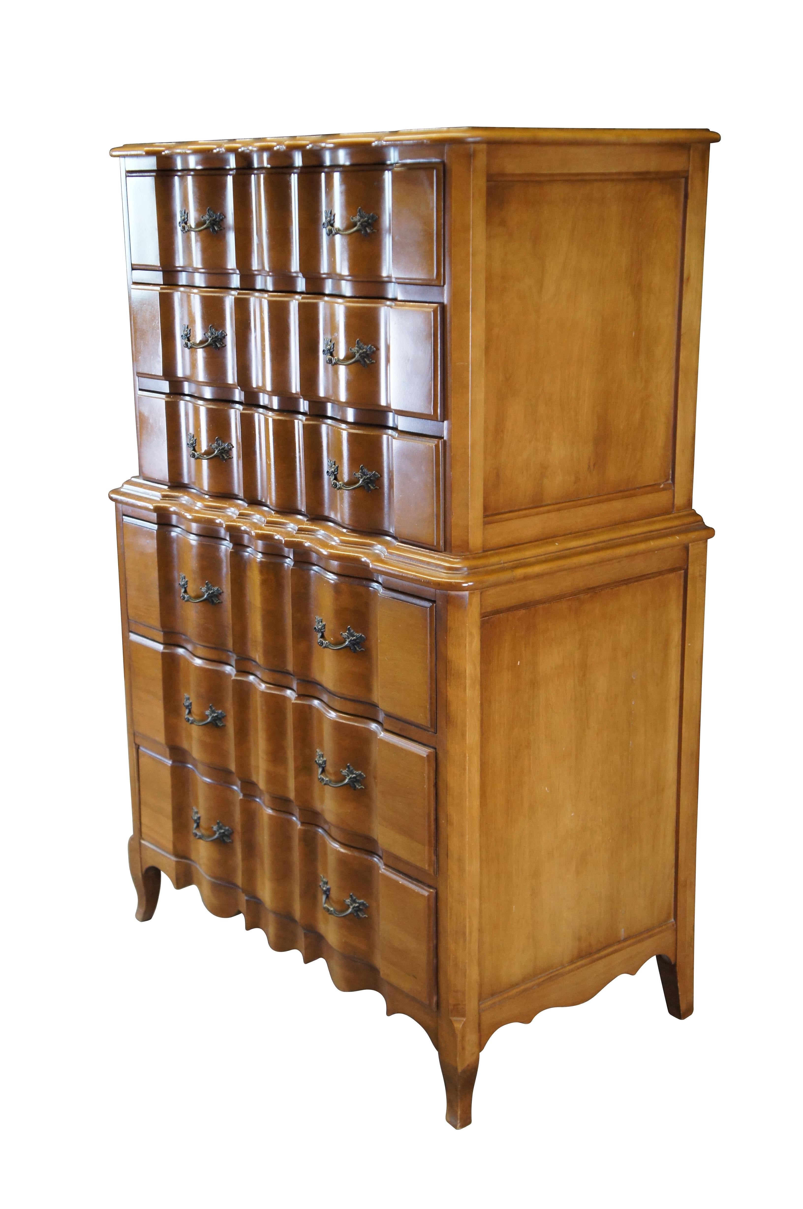 Mid Century Burns Case Goods French Provincial Walnut Tallboy Chest Dresser In Good Condition In Dayton, OH