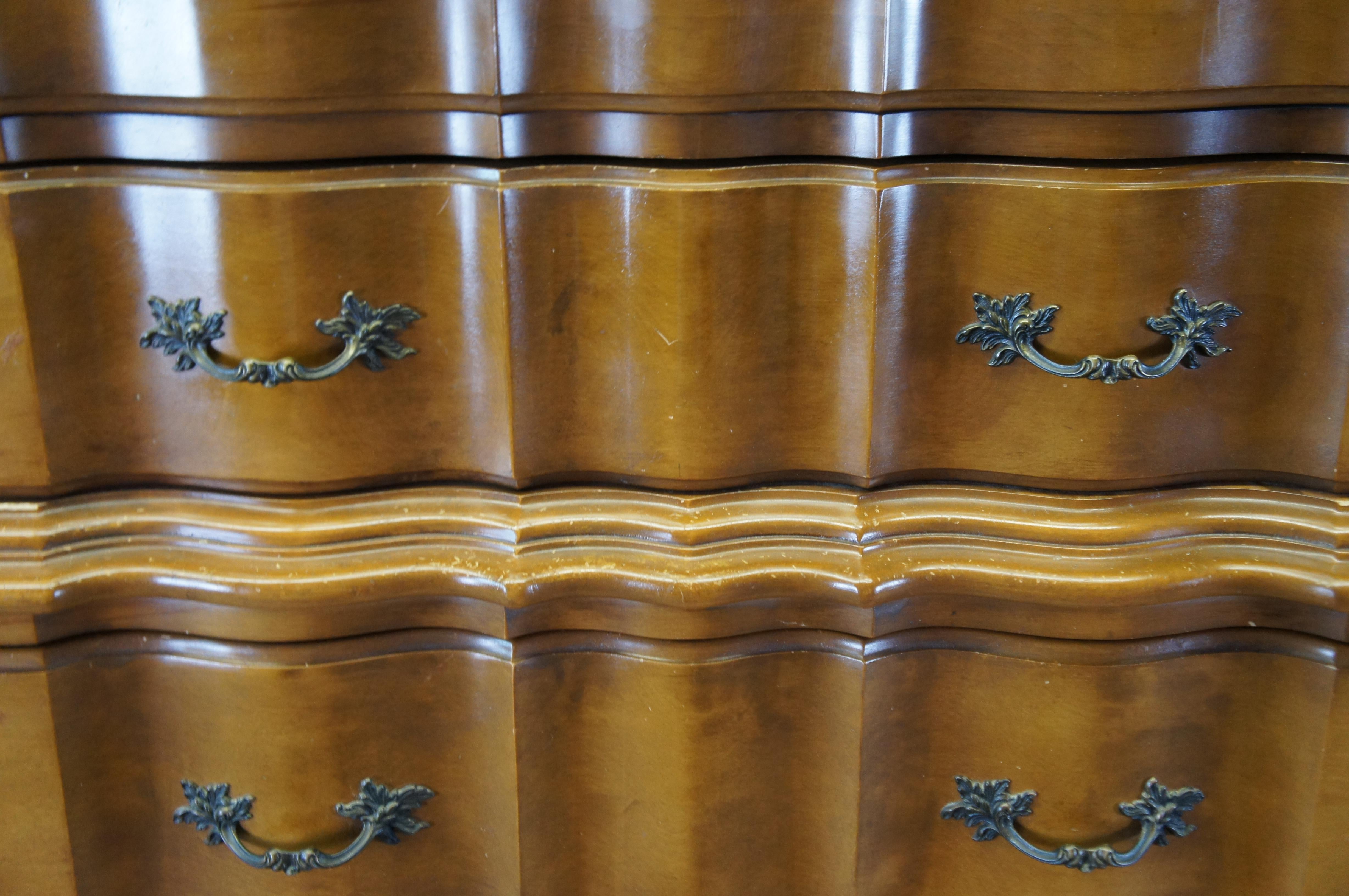 Mid Century Burns Case Goods French Provincial Walnut Tallboy Chest Dresser 2