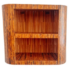 Mid-Century Burnt Bamboo Split Reed Wall Shelf with Rounded Corners, 1960s