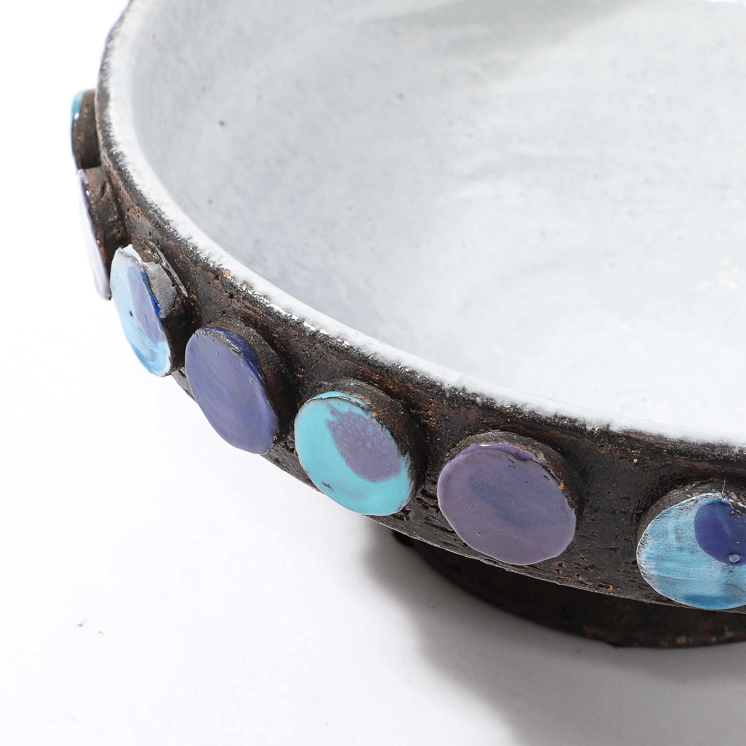 Mid-Century Burnt Umber & Multicolor Blue Ceramic Bowl by Aldo Londi for Vistosi For Sale 4