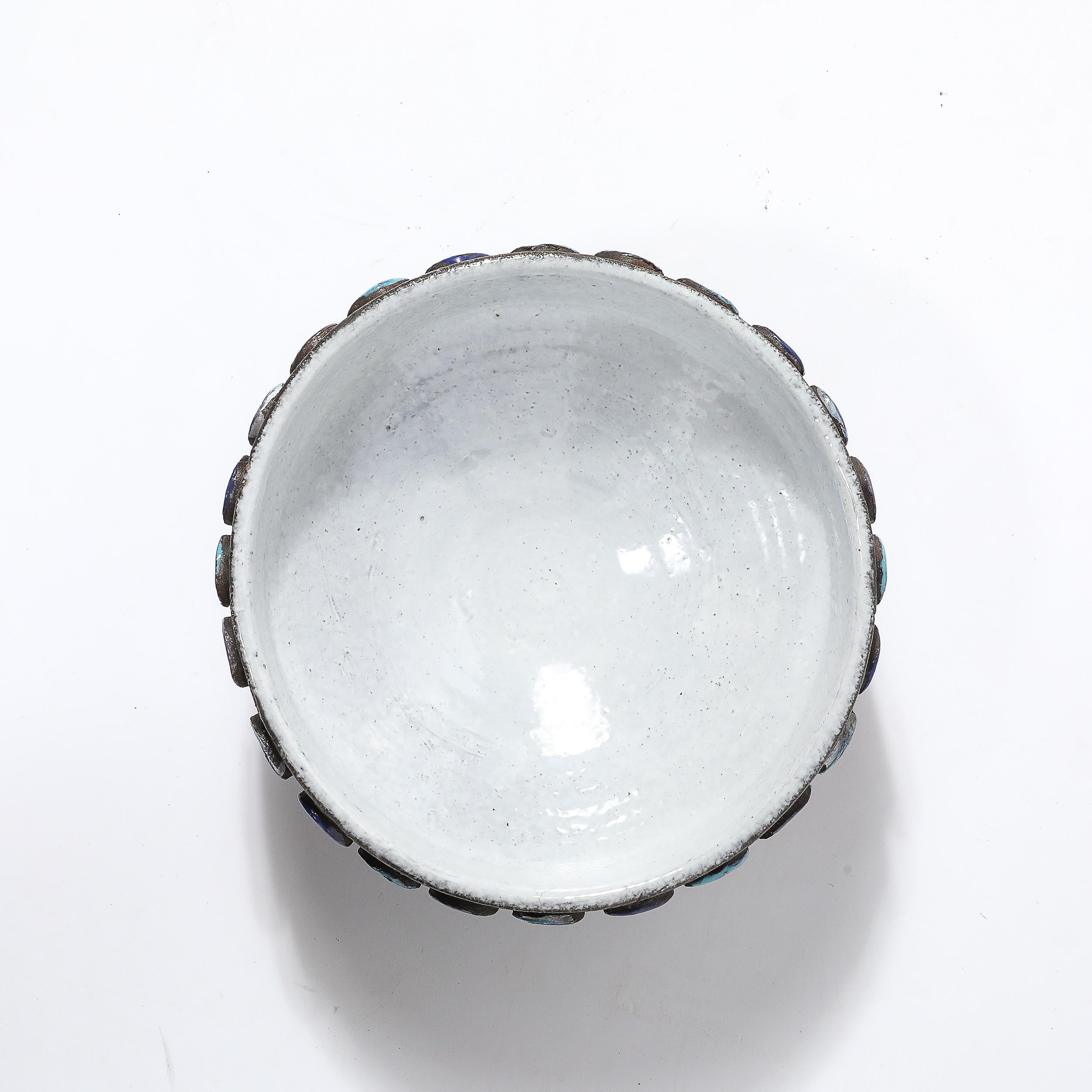 Mid-Century Burnt Umber & Multicolor Blue Ceramic Bowl by Aldo Londi for Vistosi For Sale 5