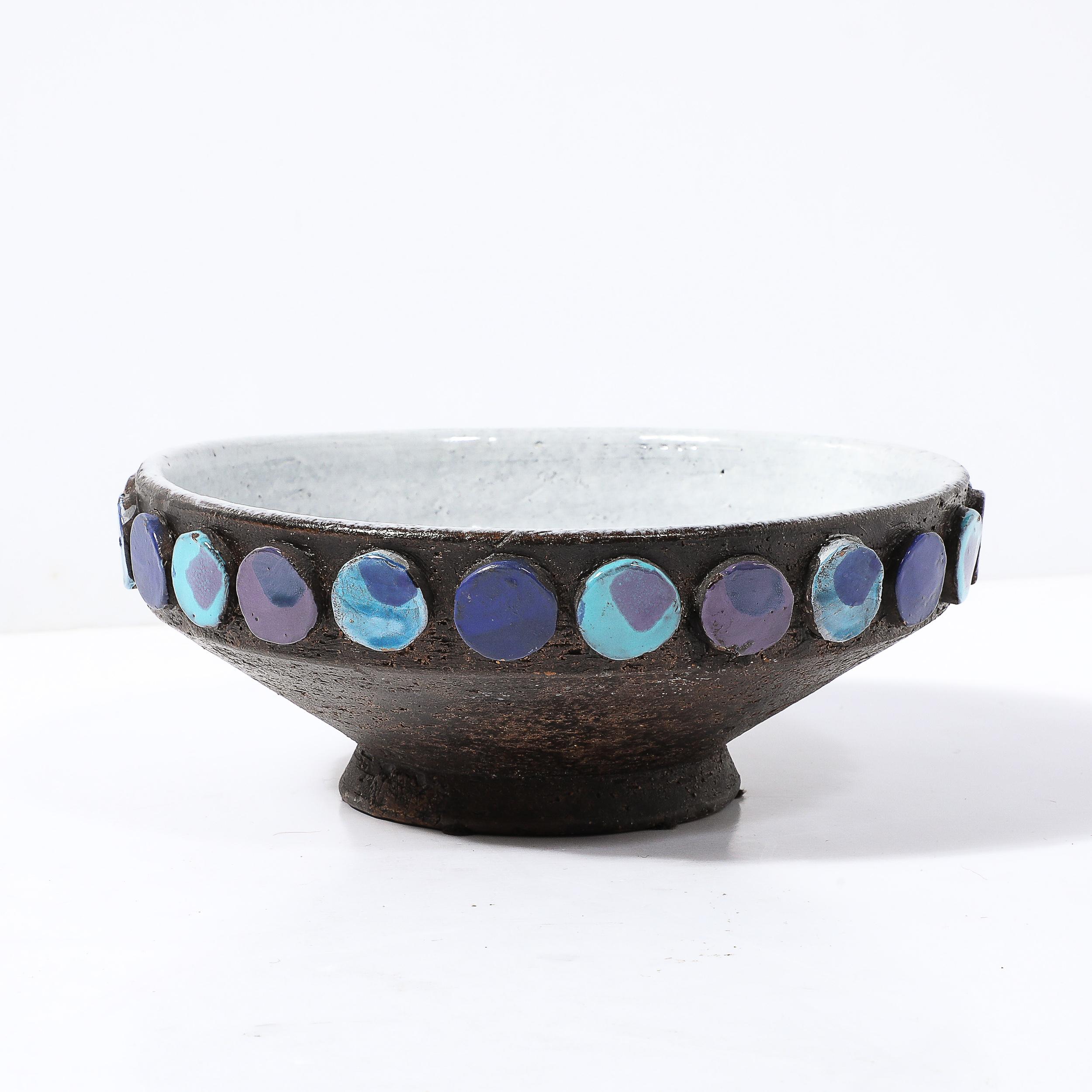 Mid-20th Century Mid-Century Burnt Umber & Multicolor Blue Ceramic Bowl by Aldo Londi for Vistosi For Sale
