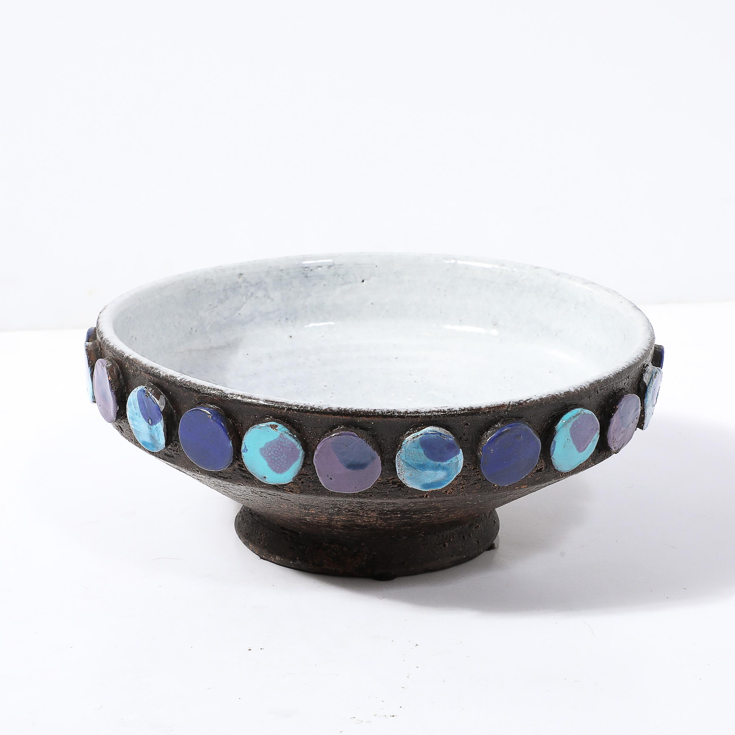 Mid-Century Burnt Umber & Multicolor Blue Ceramic Bowl by Aldo Londi for Vistosi For Sale 1
