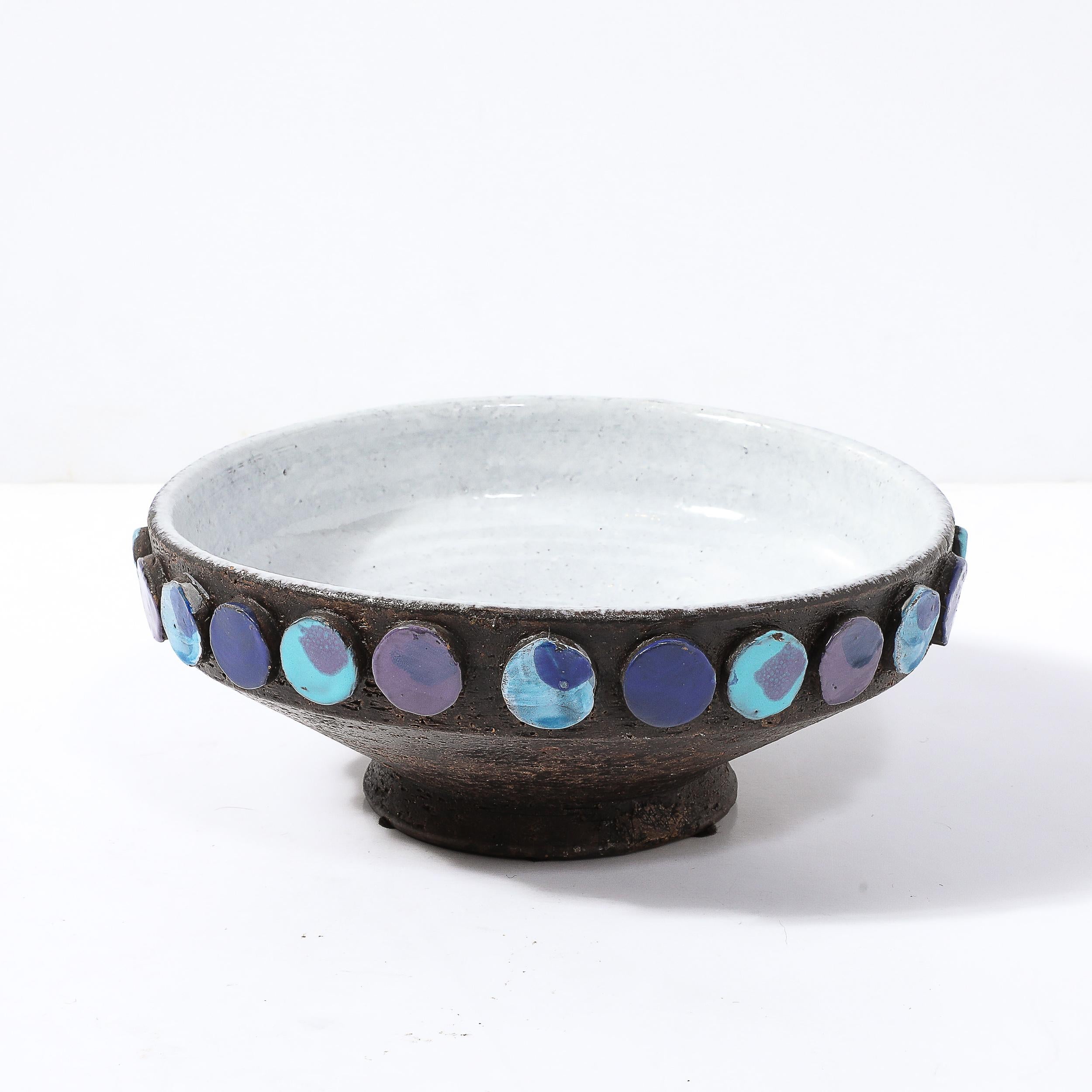 Mid-Century Burnt Umber & Multicolor Blue Ceramic Bowl by Aldo Londi for Vistosi For Sale 2