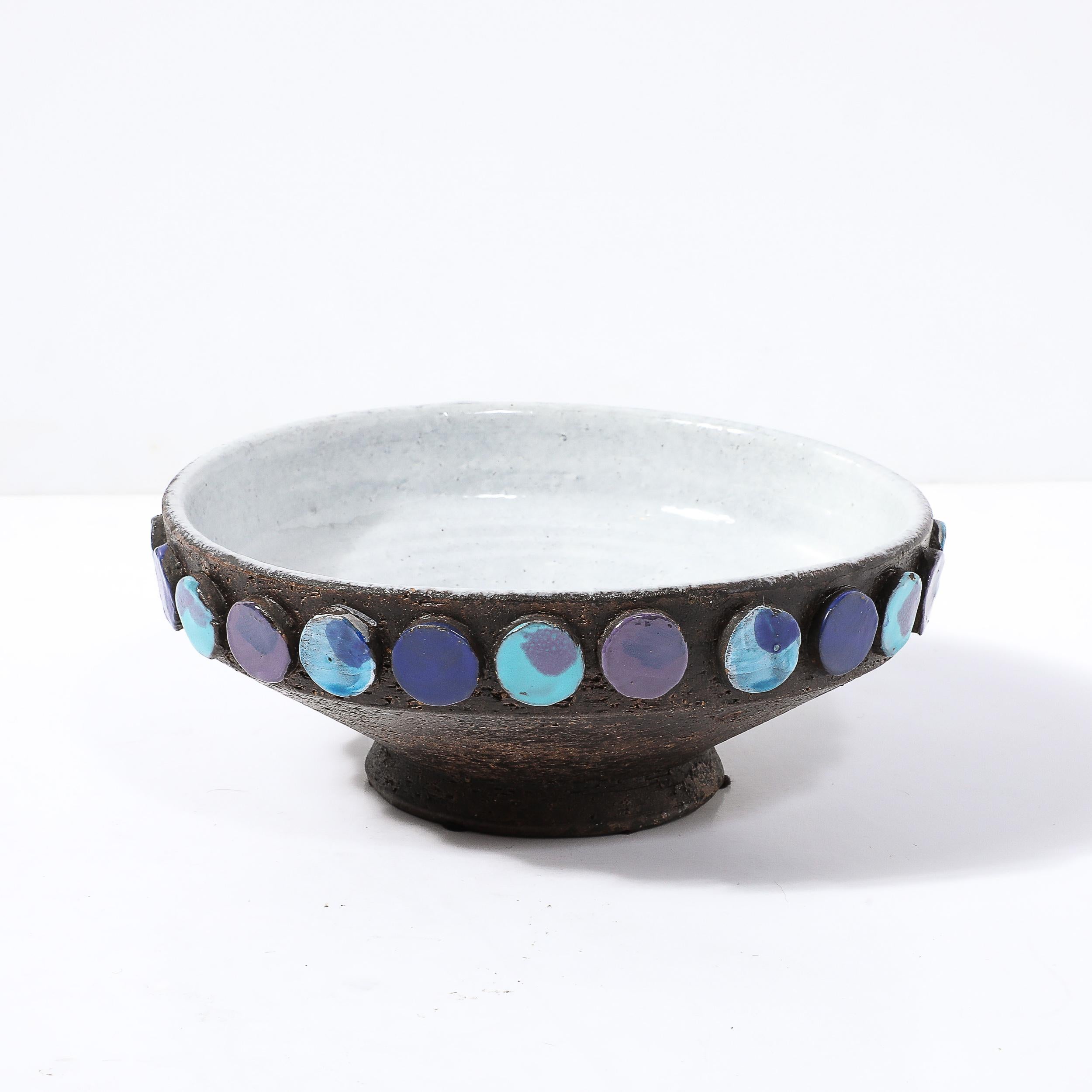 Mid-Century Burnt Umber & Multicolor Blue Ceramic Bowl by Aldo Londi for Vistosi For Sale 3