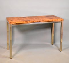 Table console en loupe d'orme du milieu du siècle 1970