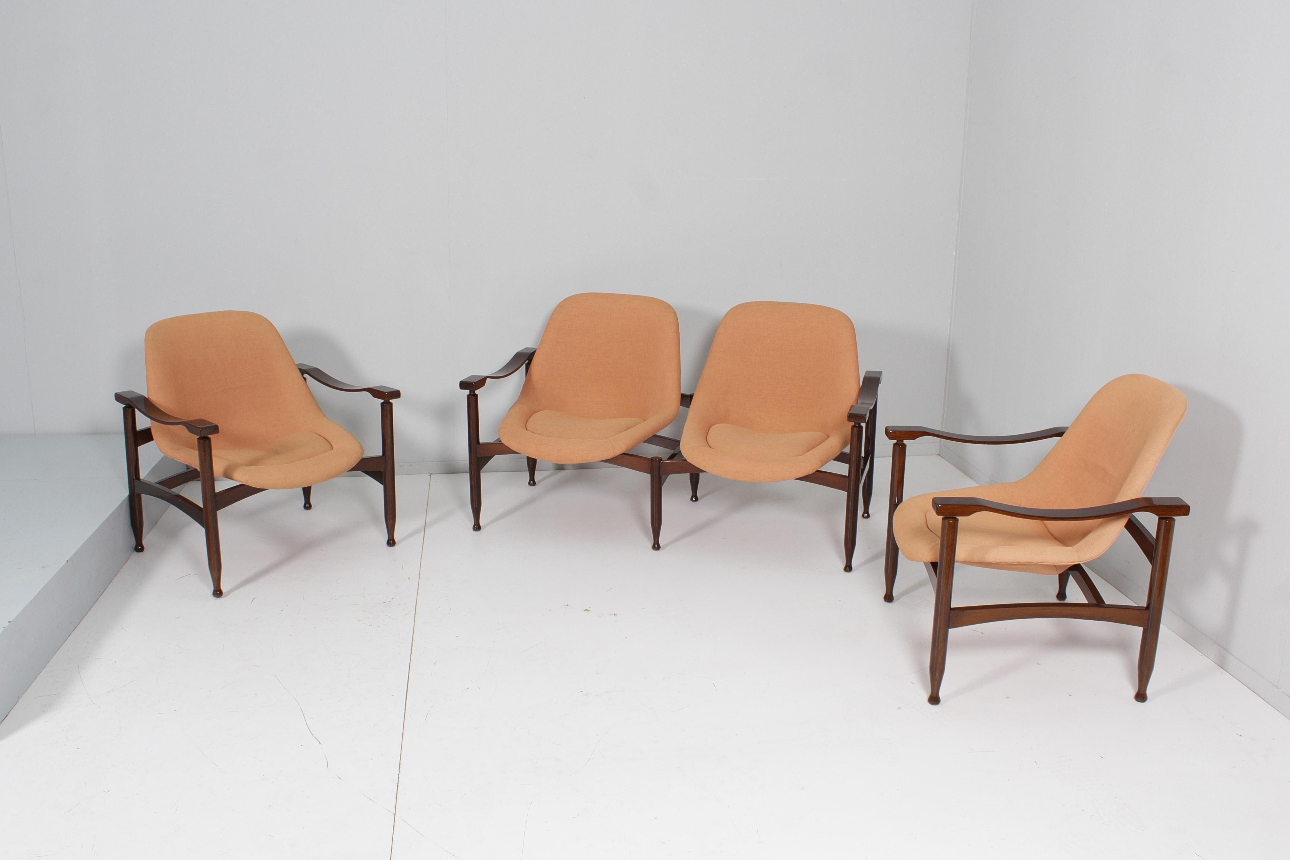 Mid-Century Busnelli Export Set of 2 Armchair + Two Seat Sofa Italy 50s 1