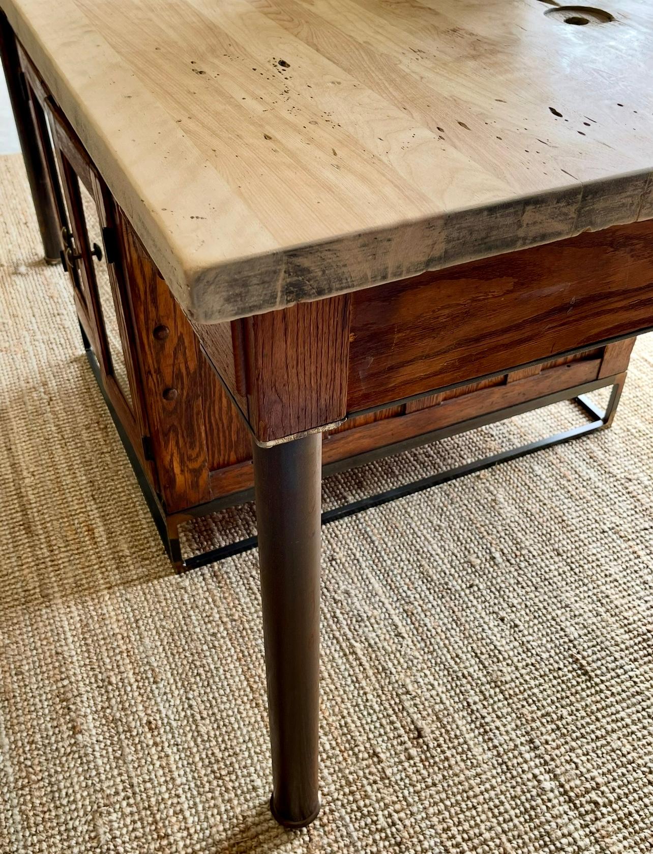 Mid Century Butcher Block Lab Table Kitchen Island / Work Table For Sale 4