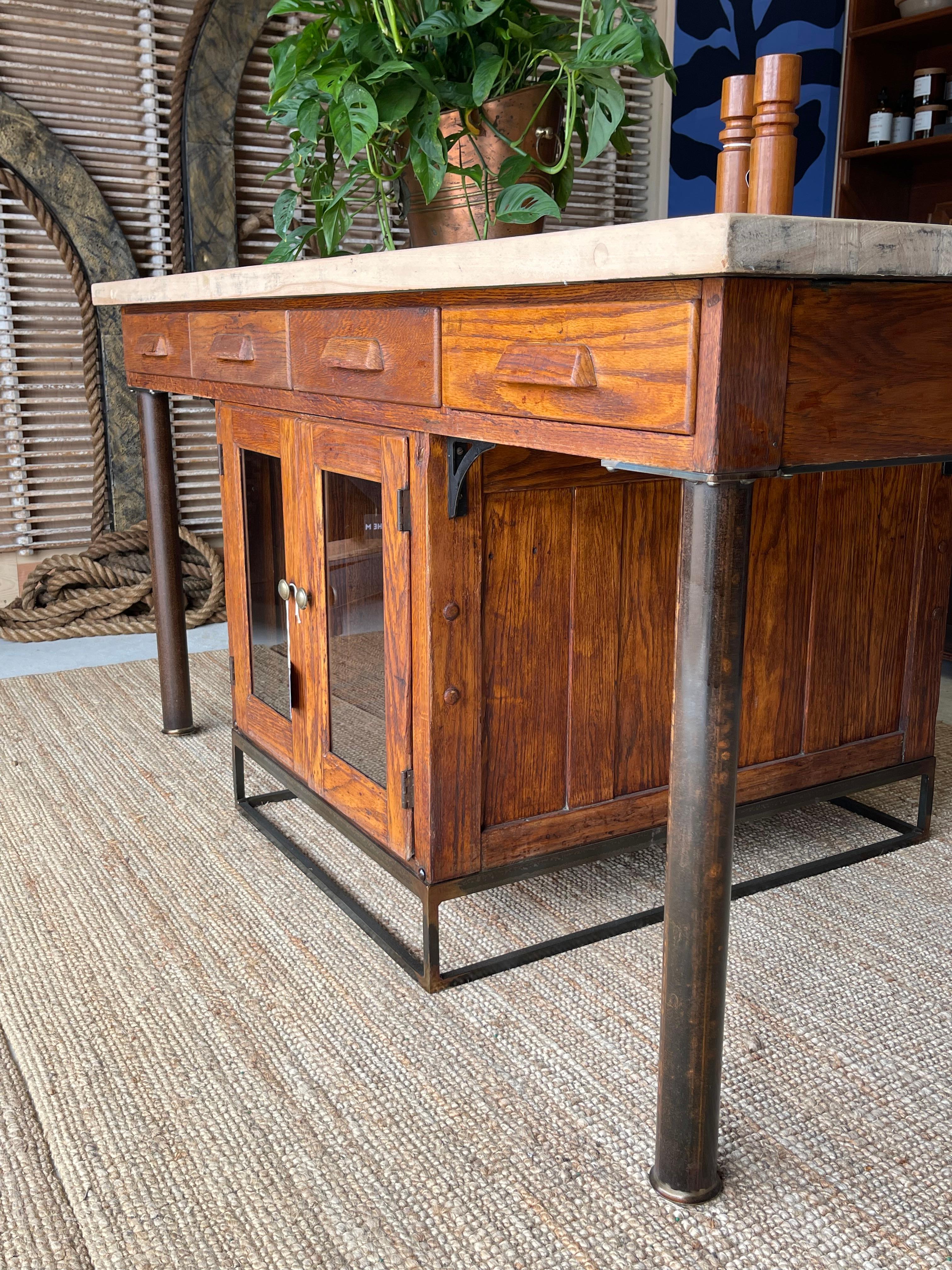 Mid Century Butcher Block Lab Table Kitchen Island / Work Table For Sale 6