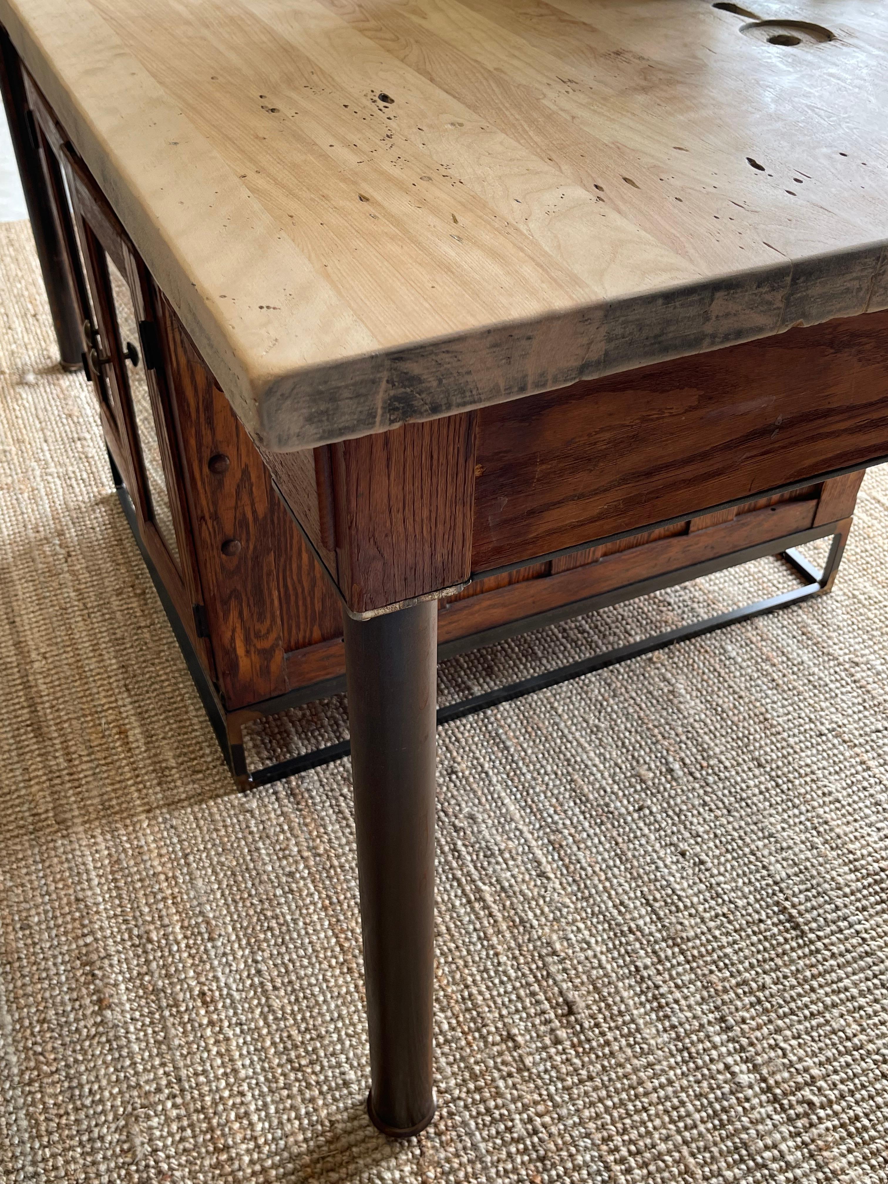 Mid Century Butcher Block Lab Table Kitchen Island / Work Table For Sale 7
