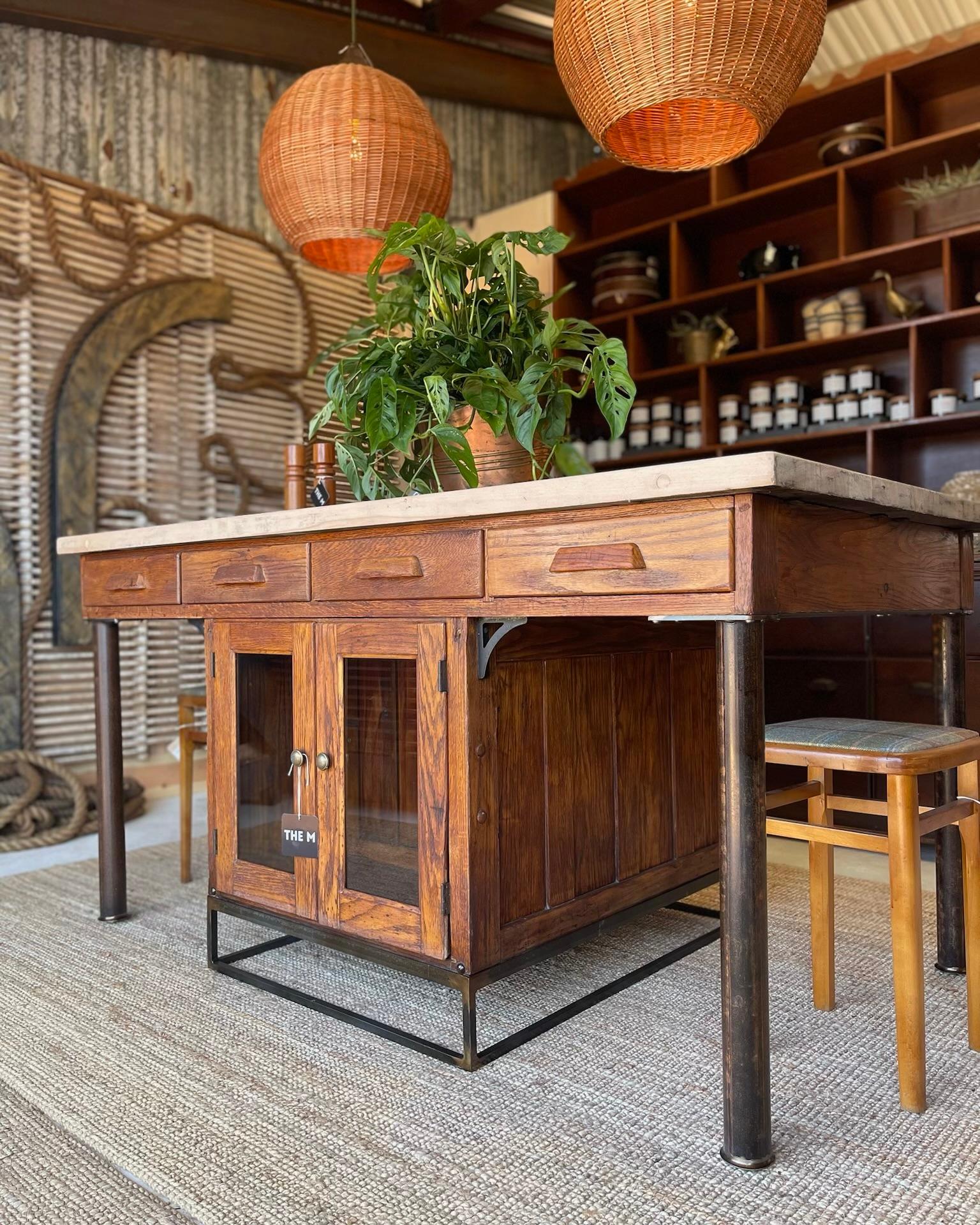 Mid Century Butcher Block Lab Table Kitchen Island / Work Table For Sale 9