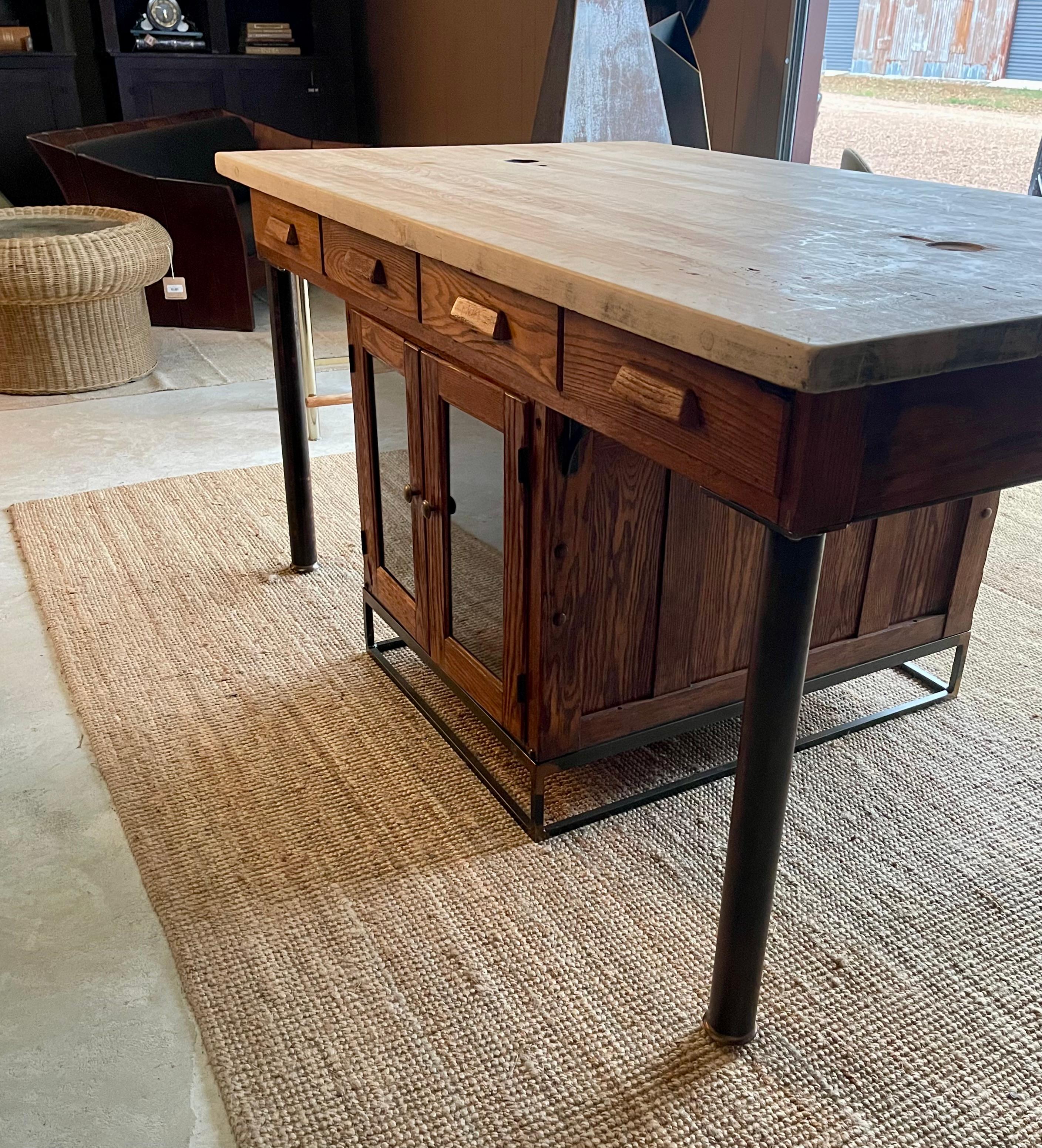 Mid Century Butcher Block Lab Table Kitchen Island / Work Table For Sale 10