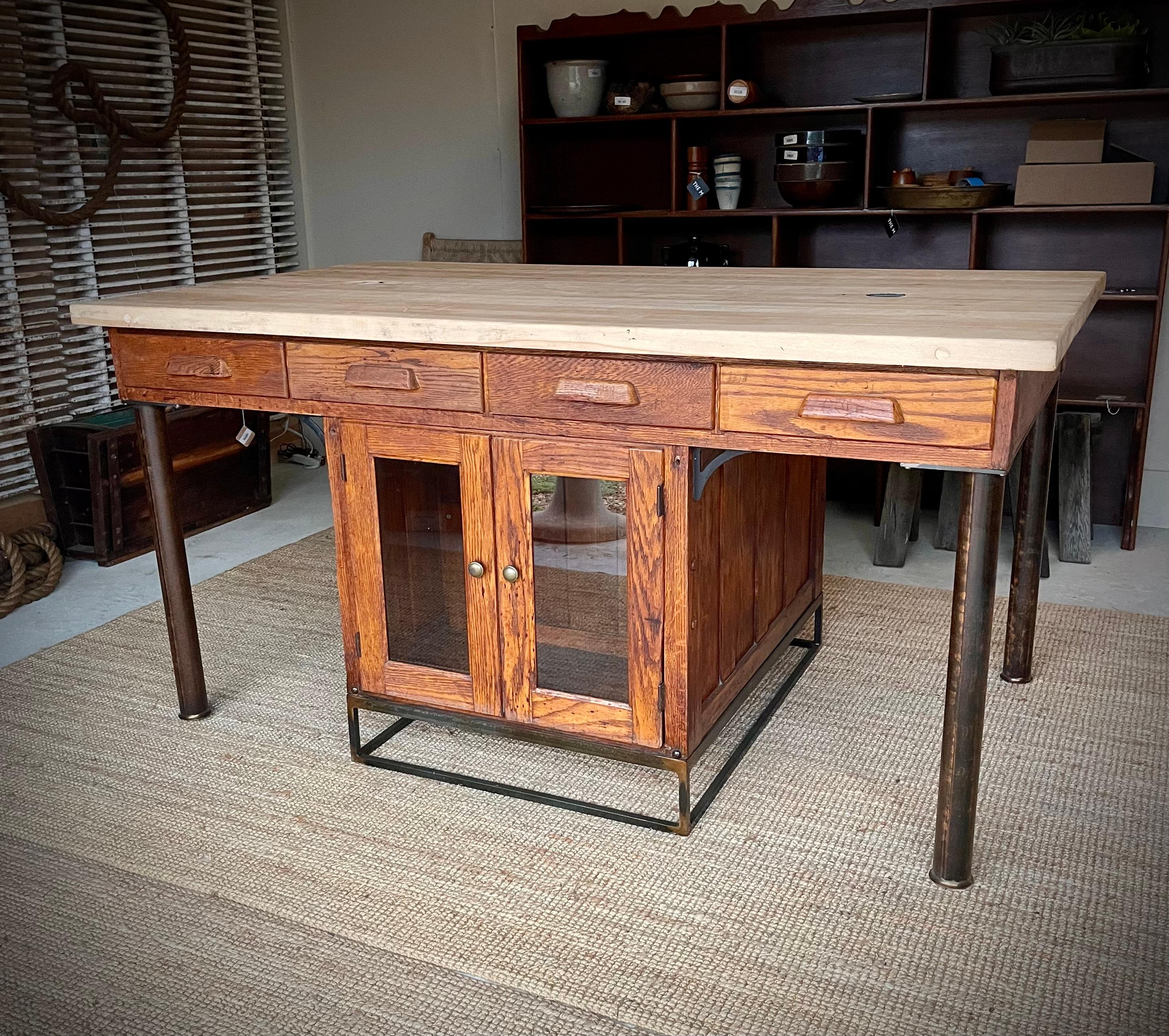 Mid Century Butcher Block Lab Table Kitchen Island / Work Table For Sale 11