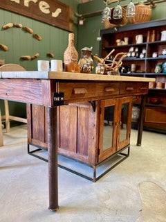 Mid Century Butcher Block Lab Table Kitchen Island / Work Table