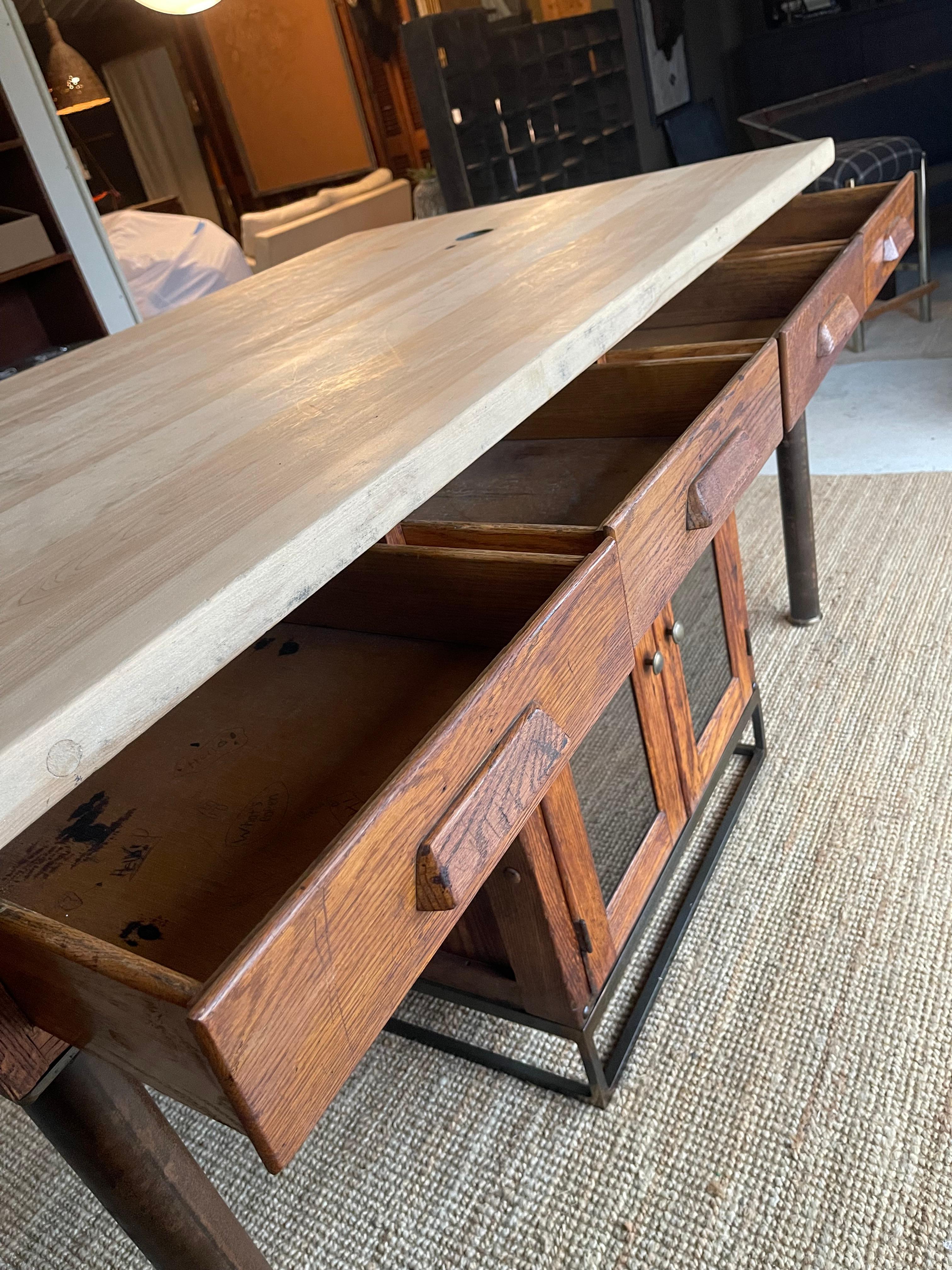 20th Century Mid Century Butcher Block Lab Table Kitchen Island / Work Table For Sale