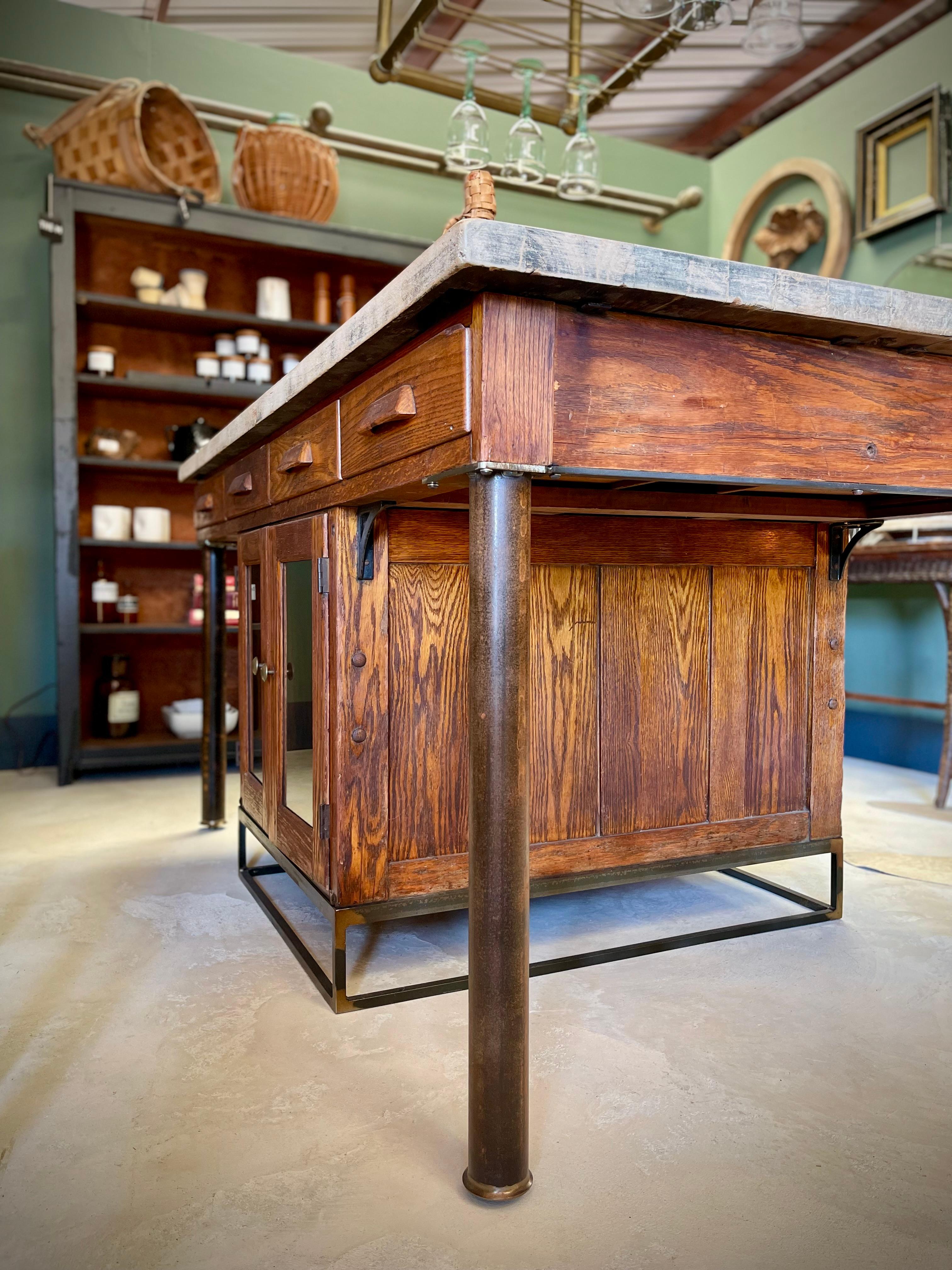Mid Century Butcher Block Lab Table Kitchen Island / Work Table For Sale 2