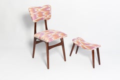 Mid Century Butterfly Chair and Stool Fandango Jacquard, Dark Wood, Europe 1960s