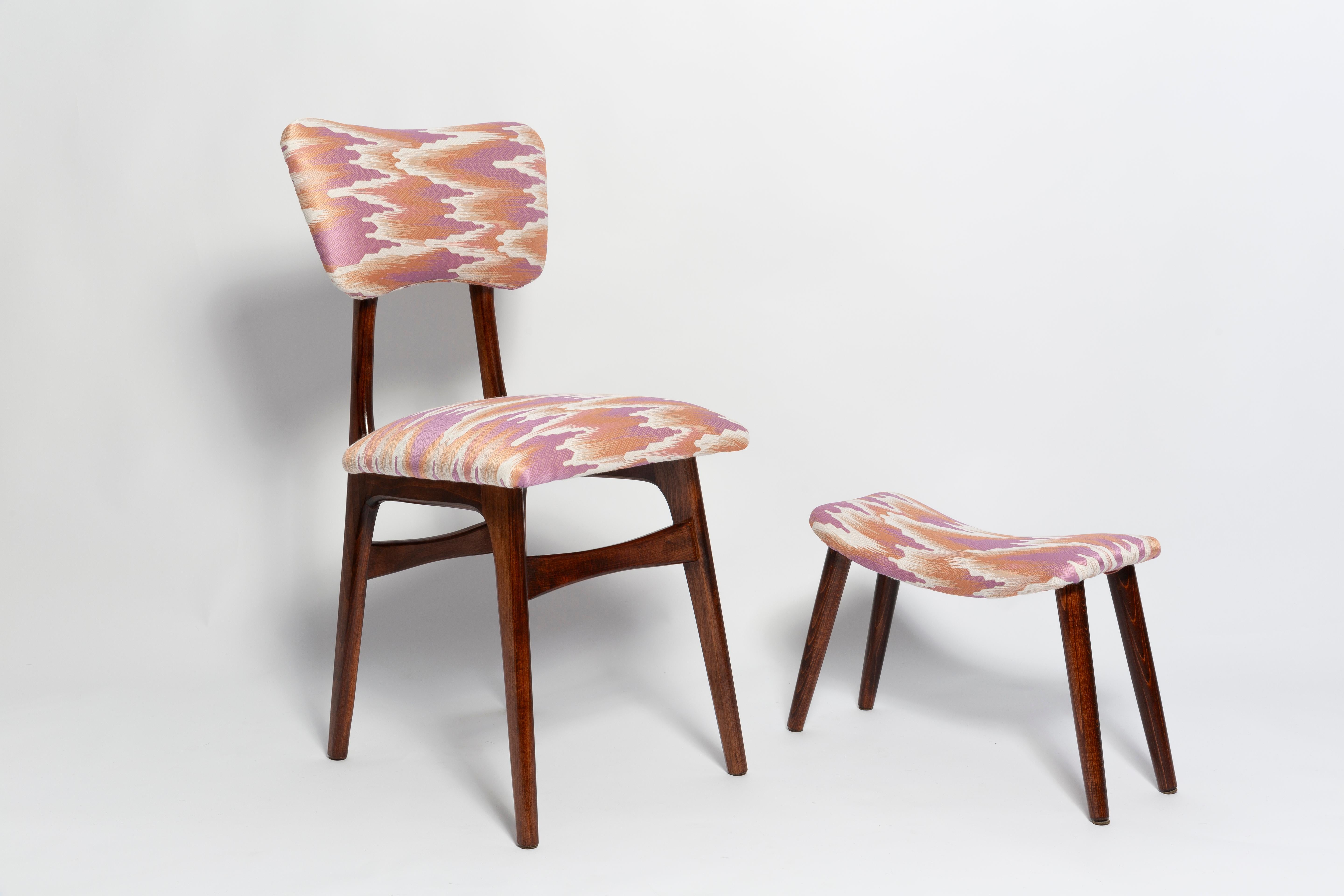 Mid-Century Modern Mid Century Butterfly Chair and Stool Fandango Jacquard, Dark Wood, Europe 1960s For Sale
