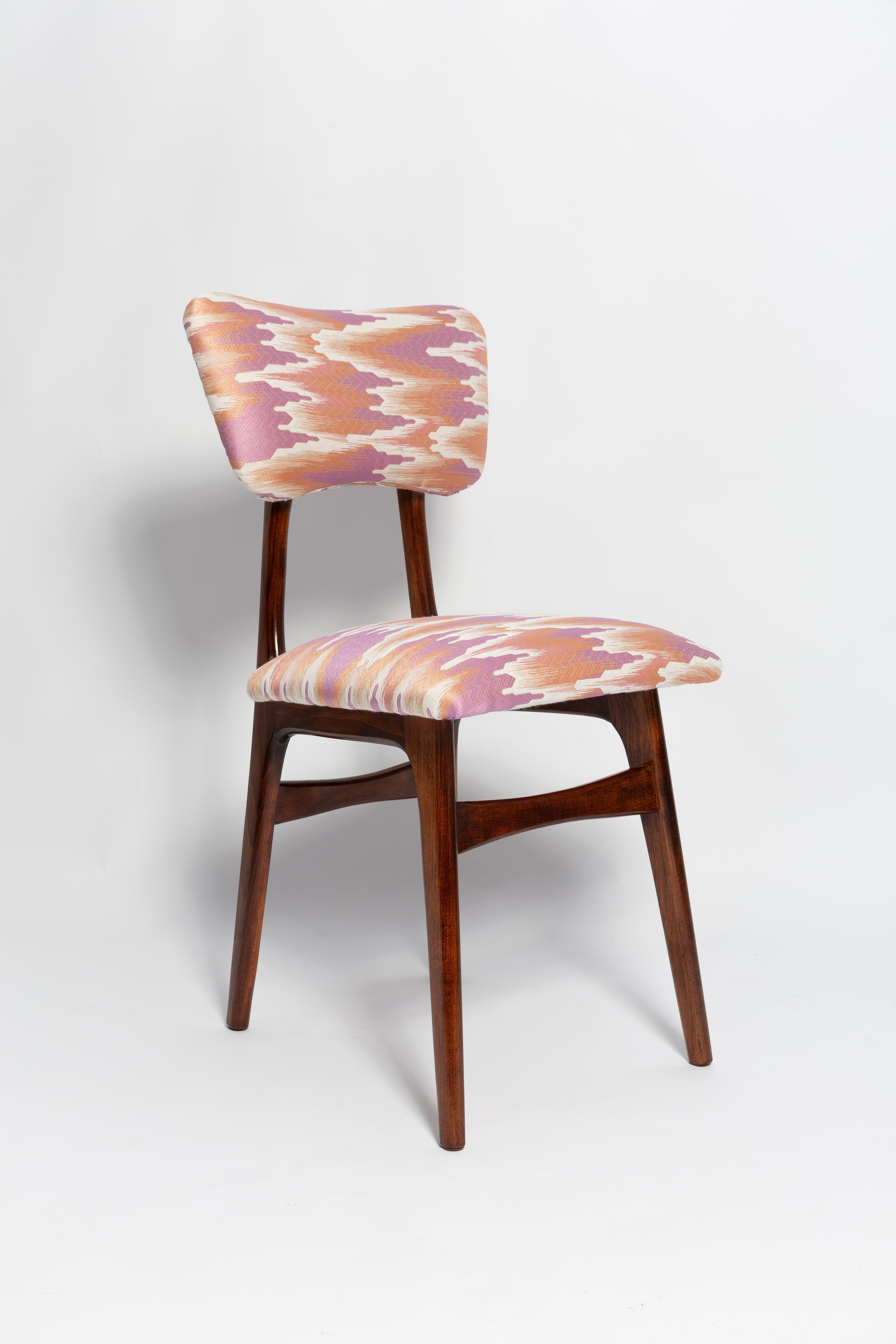 Polish Mid Century Butterfly Chair and Stool Fandango Jacquard, Dark Wood, Europe 1960s For Sale