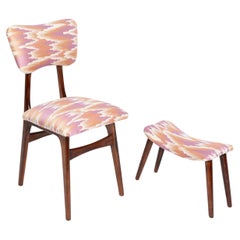 Vintage Mid Century Butterfly Chair and Stool Fandango Jacquard, Dark Wood, Europe 1960s