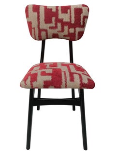 Mid Century Butterfly Chair, Beige Red Jacquard, Black Wood, Europe, 1960s