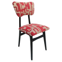 Mid Century Butterfly Chair, Beige Red Jacquard, Black Wood, Europe, 1960s