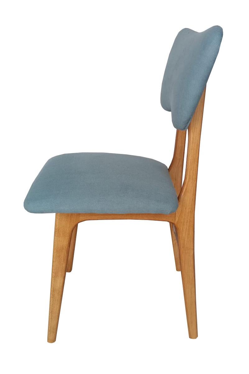 Polacco Sedia Butterfly di metà secolo, lino blu Pierre Frey, Wood Oak, Europa, anni '60 in vendita