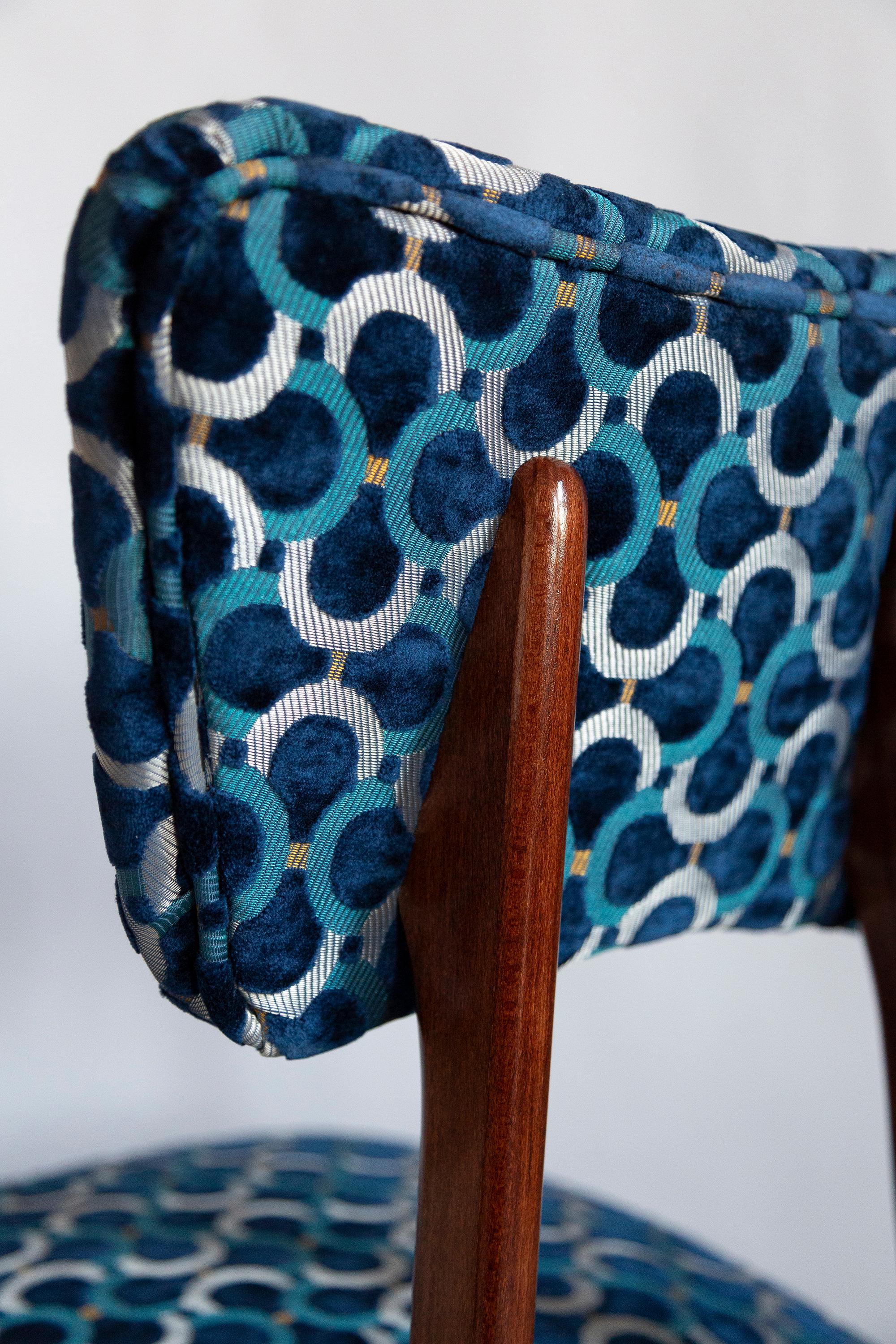 Mid Century Butterfly Chair, Blue Scarabeo Velvet, Dark Wood, Europe, 1960s For Sale 2