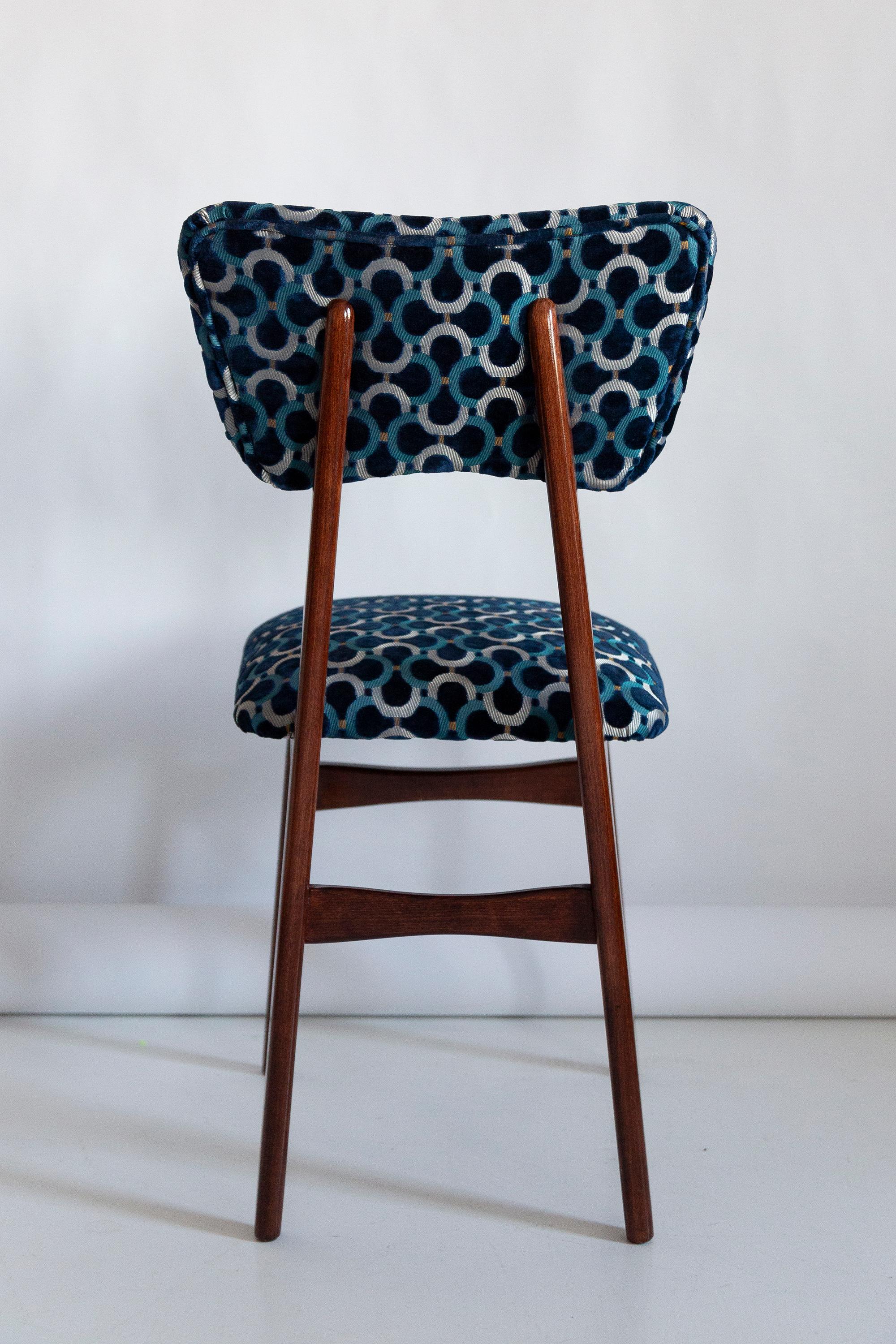 Fabric Mid Century Butterfly Chair, Blue Scarabeo Velvet, Dark Wood, Europe, 1960s For Sale