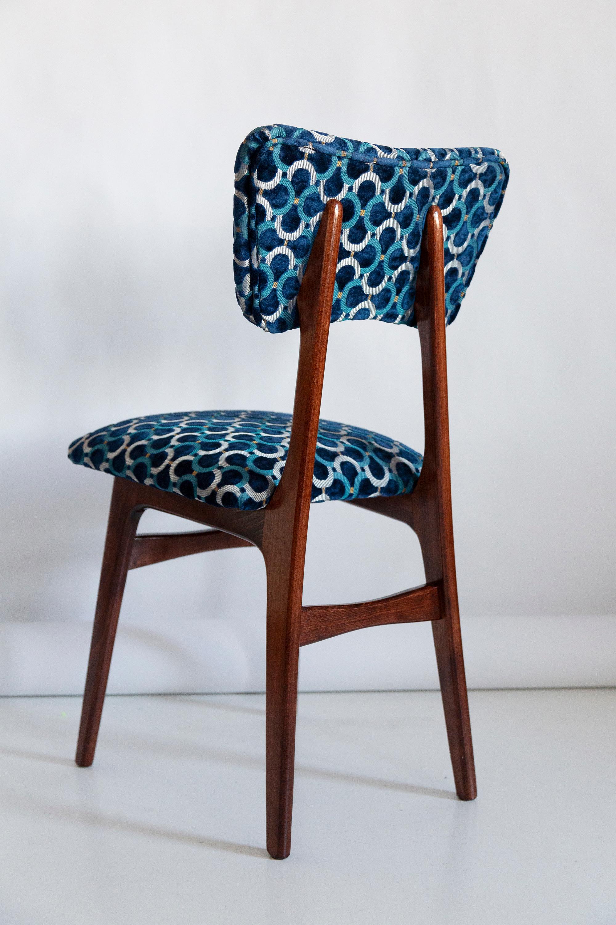Mid Century Butterfly Chair, Blue Scarabeo Velvet, Dark Wood, Europe, 1960s For Sale 1
