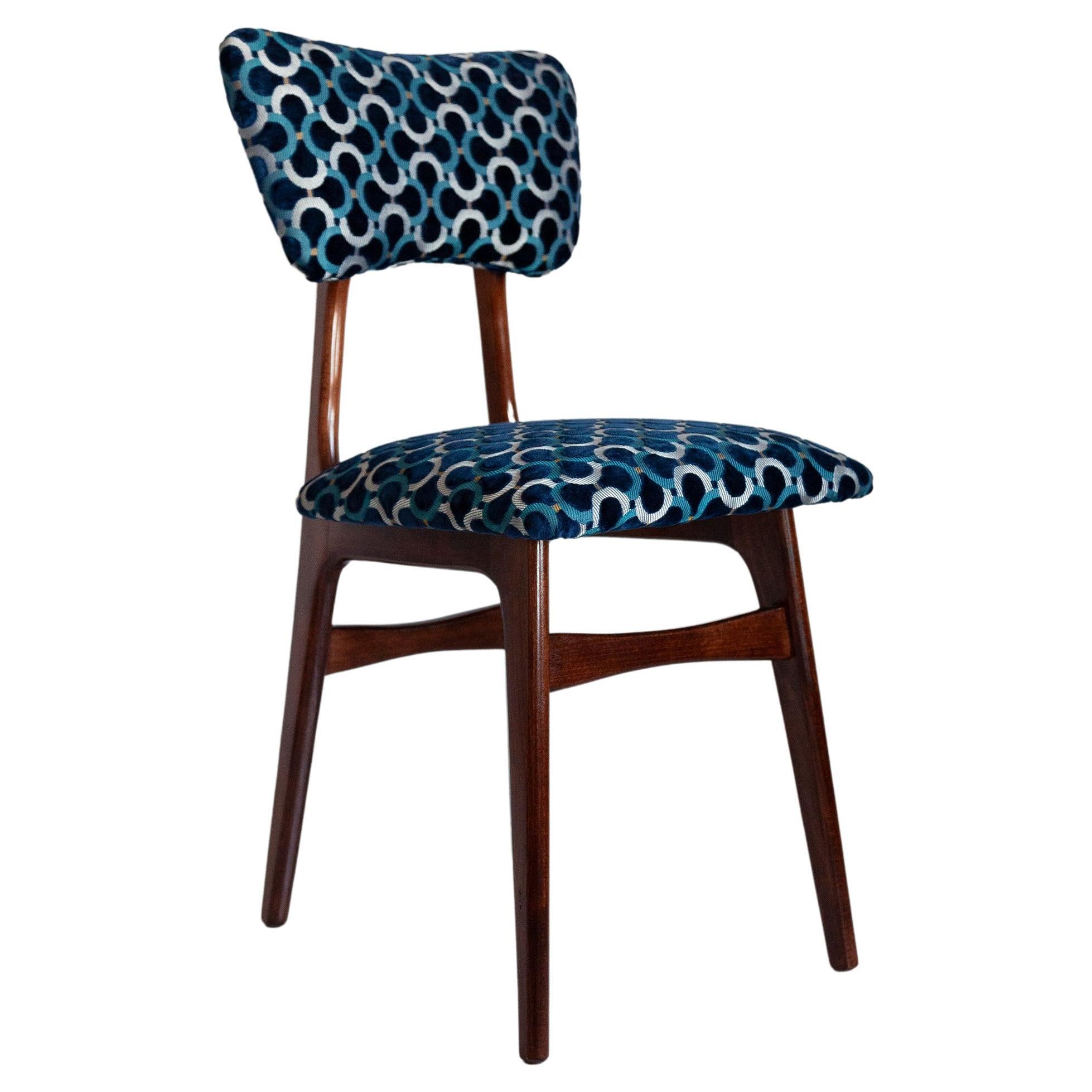 Mid Century Butterfly Chair, Blue Scarabeo Velvet, Dark Wood, Europe, 1960s For Sale