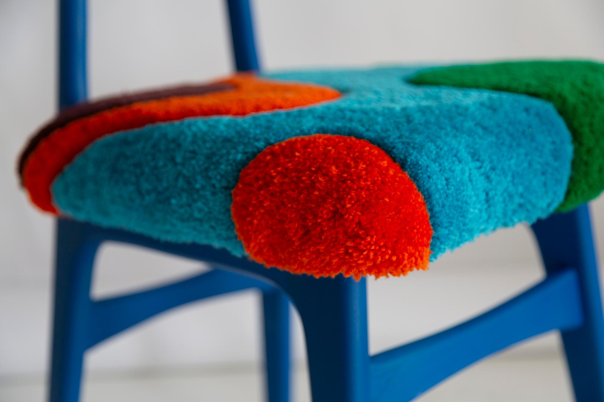 Mid Century Butterfly Chair, Hand Tufting Blue Green Orange Wool, Europe, 1960s For Sale 5