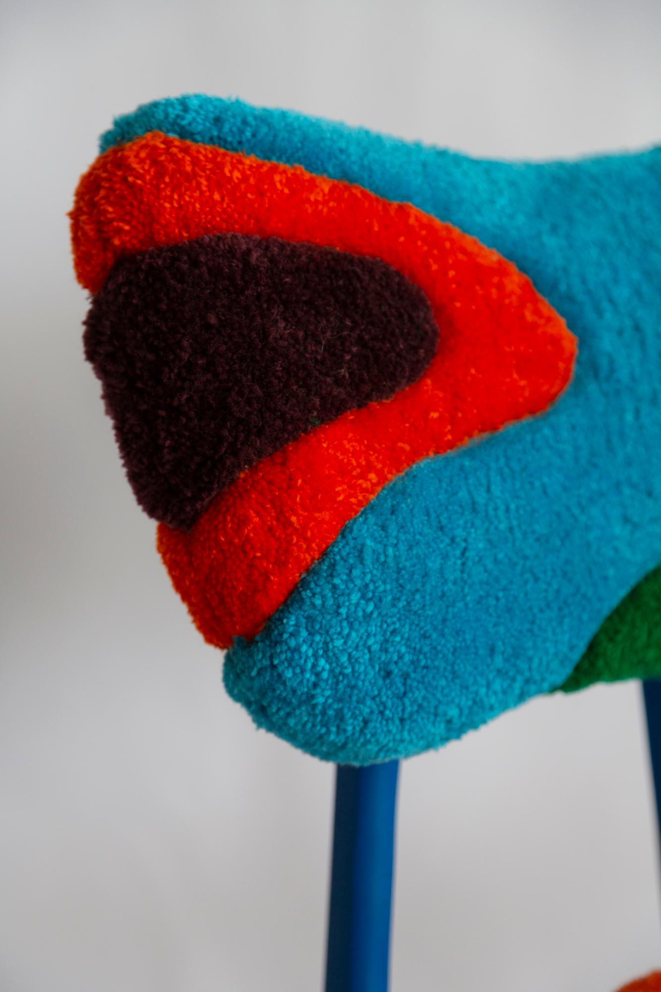 Mid Century Butterfly Chair, Hand Tufting Blue Green Orange Wool, Europe, 1960s For Sale 6