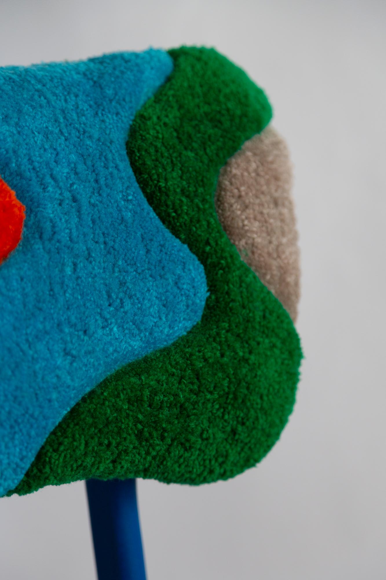 Mid Century Butterfly Chair, Hand Tufting Blue Green Orange Wool, Europe, 1960s For Sale 7
