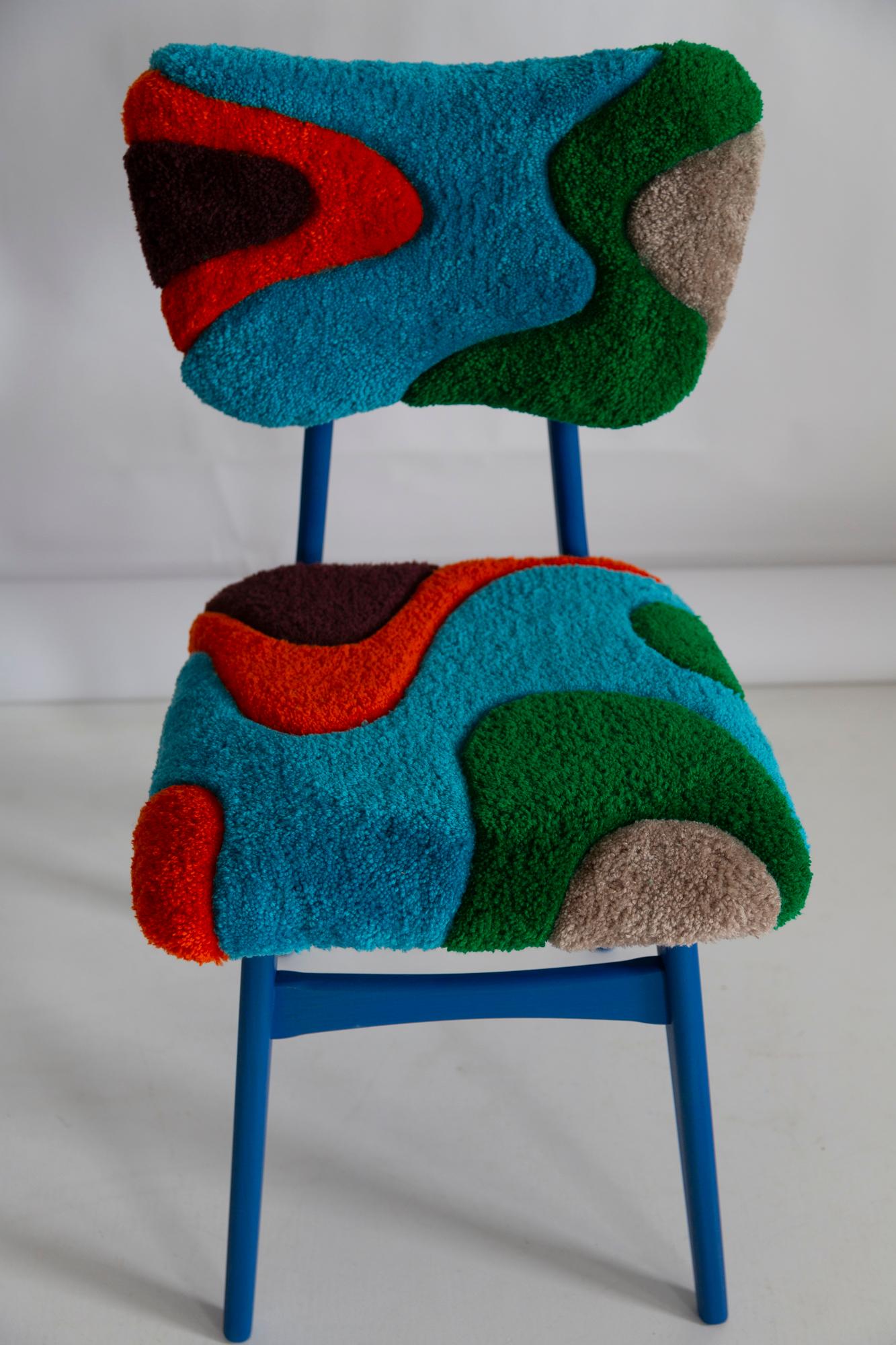 Mid Century Butterfly Chair, Hand Tufting Blue Green Orange Wool, Europe, 1960s For Sale 8