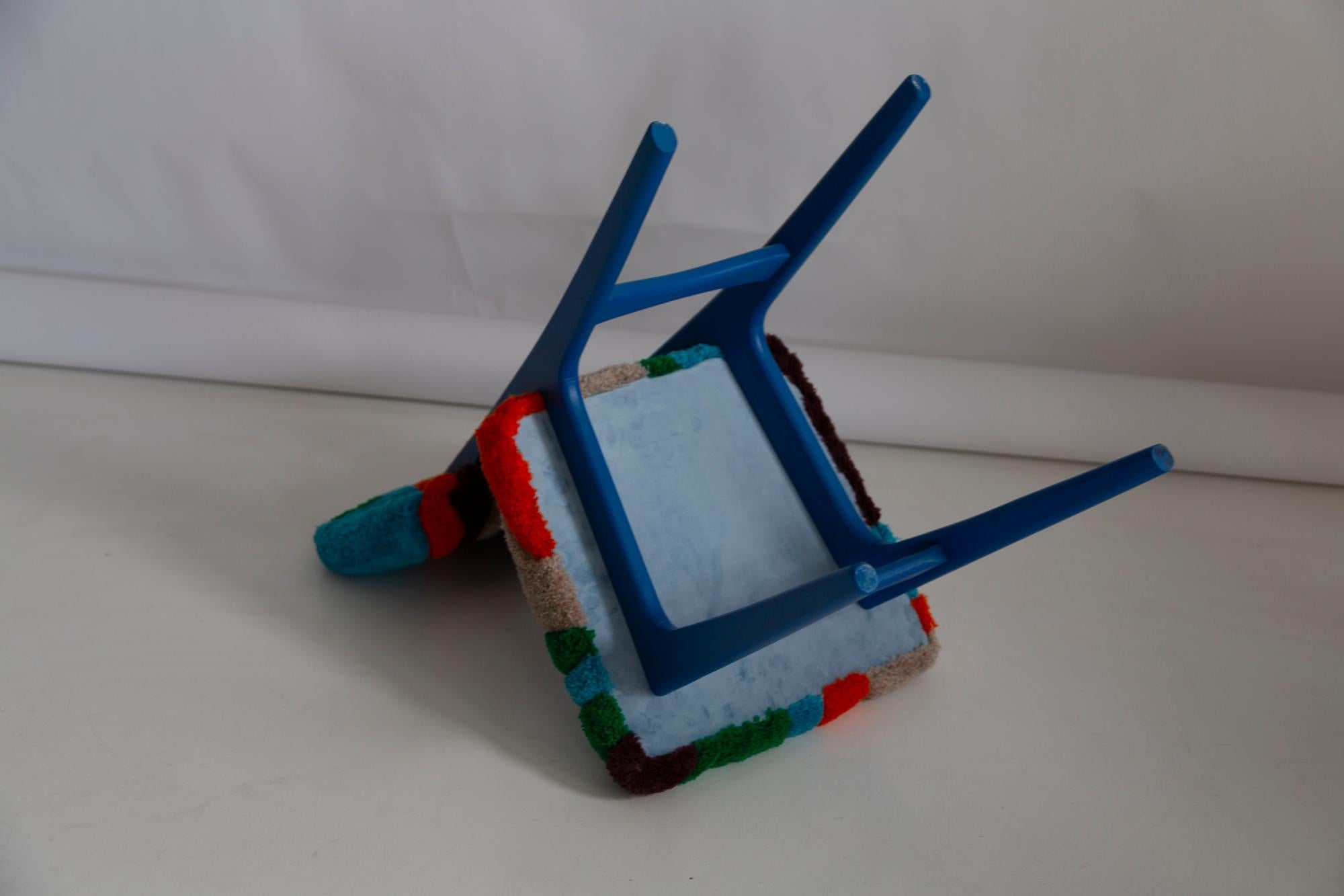 Mid Century Butterfly Chair, Hand Tufting Blue Green Orange Wool, Europe, 1960s For Sale 9
