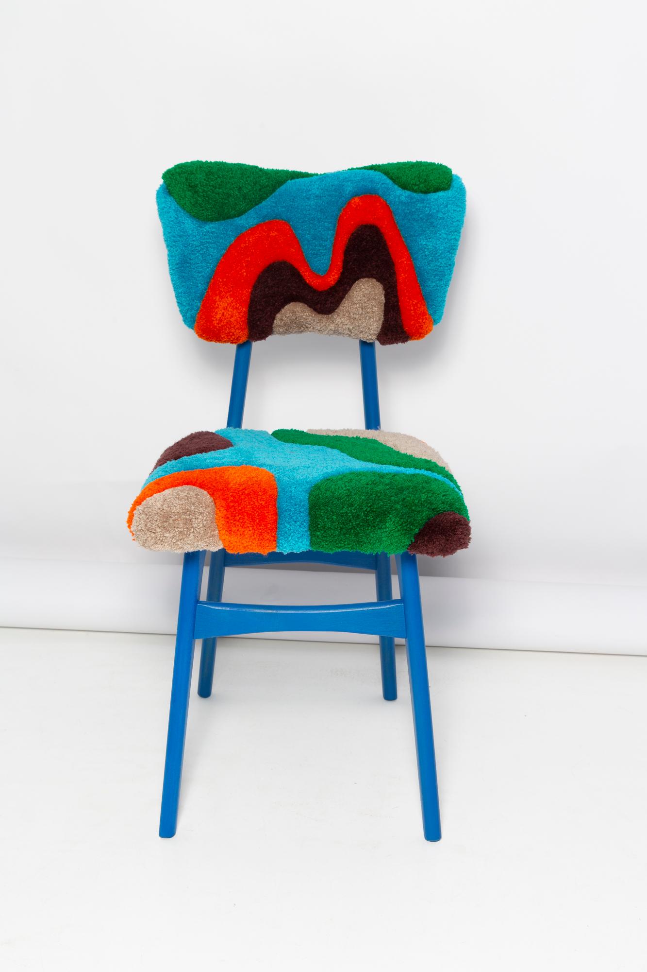 Mid-Century Modern Mid Century Butterfly Chair, Hand Tufting Blue Green Orange Wool, Europe, 1960s For Sale