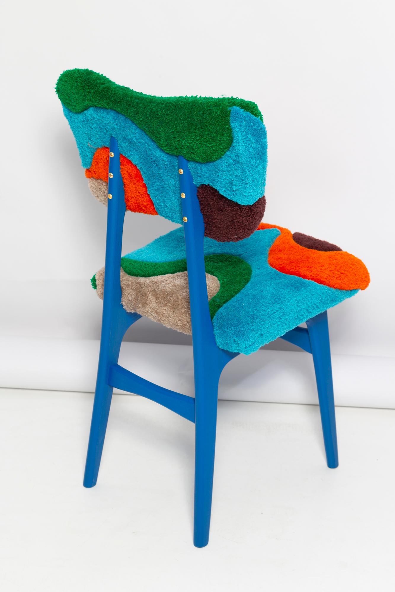 Chaise papillon du milieu du siècle, tissu de laine bleu vert orange touffeté à la main, Europe, années 1960 Excellent état - En vente à 05-080 Hornowek, PL