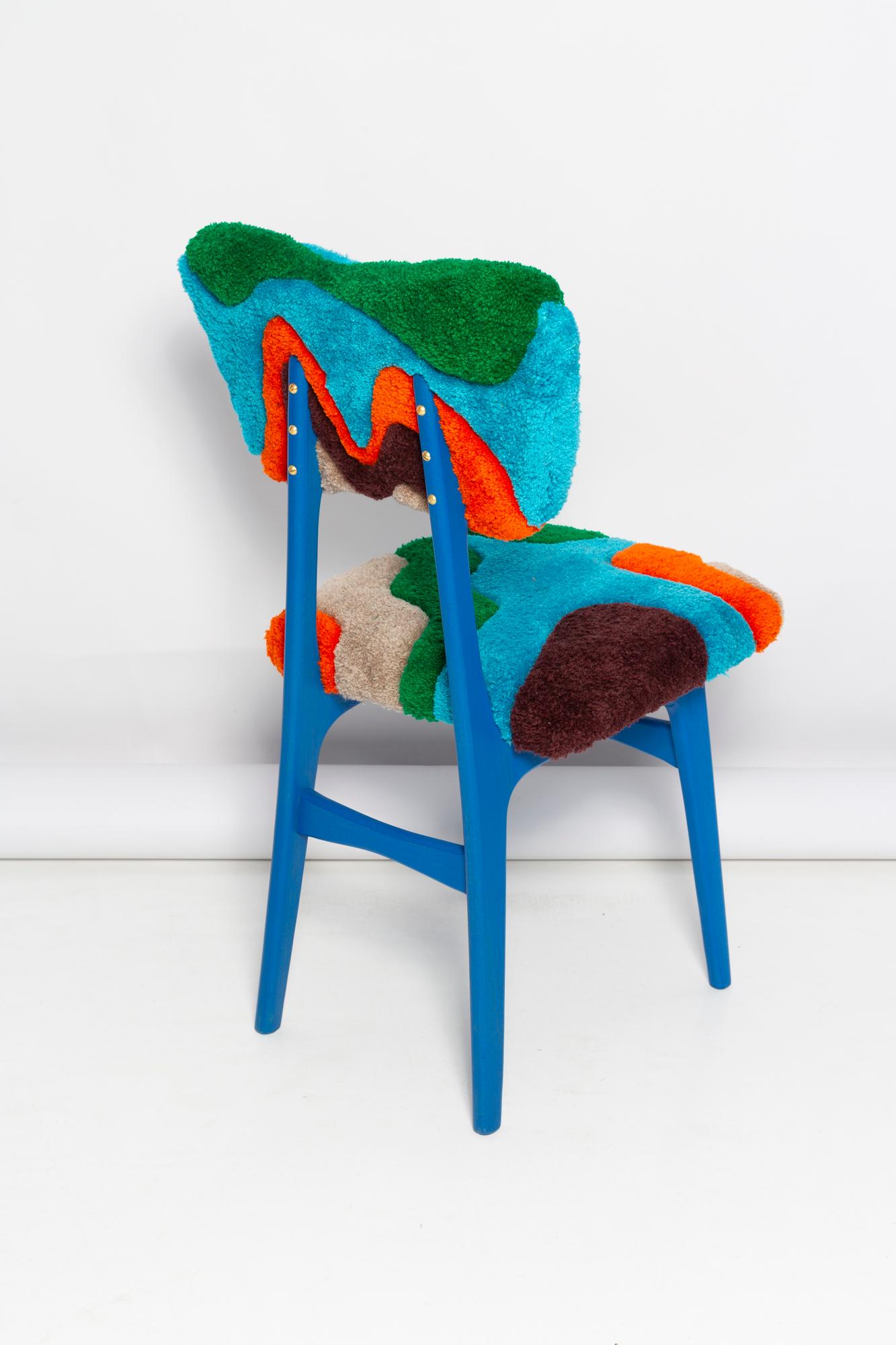 Mid Century Butterfly Chair, Hand Tufting Blue Green Orange Wool, Europe, 1960s In Excellent Condition For Sale In 05-080 Hornowek, PL