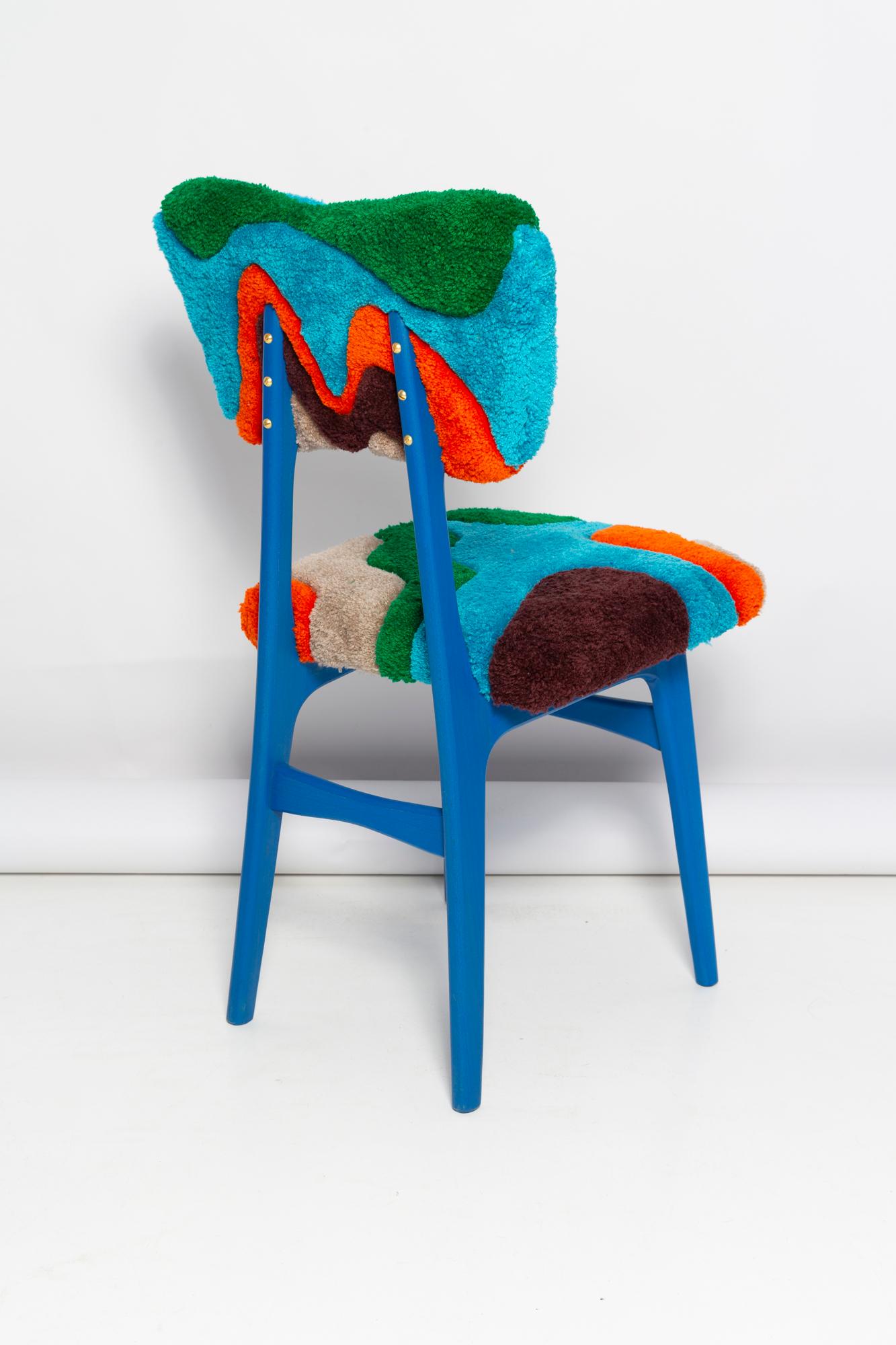 20th Century Mid Century Butterfly Chair, Hand Tufting Blue Green Orange Wool, Europe, 1960s For Sale