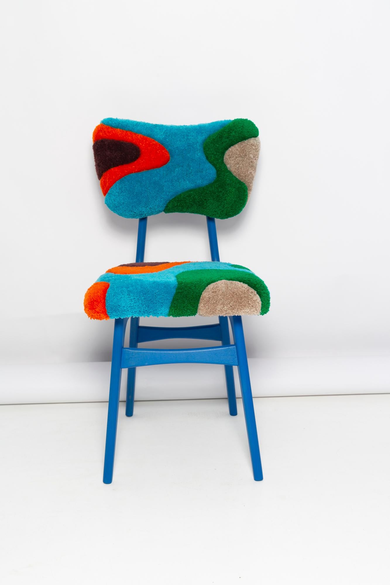 20th Century Mid Century Butterfly Chair, Hand Tufting Blue Green Orange Wool, Europe, 1960s For Sale