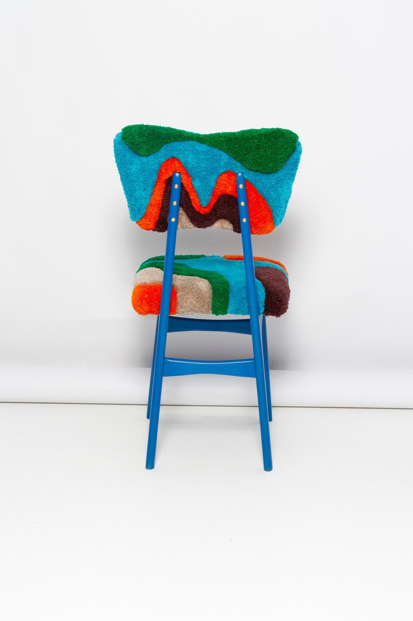 Fabric Mid Century Butterfly Chair, Hand Tufting Blue Green Orange Wool, Europe, 1960s For Sale