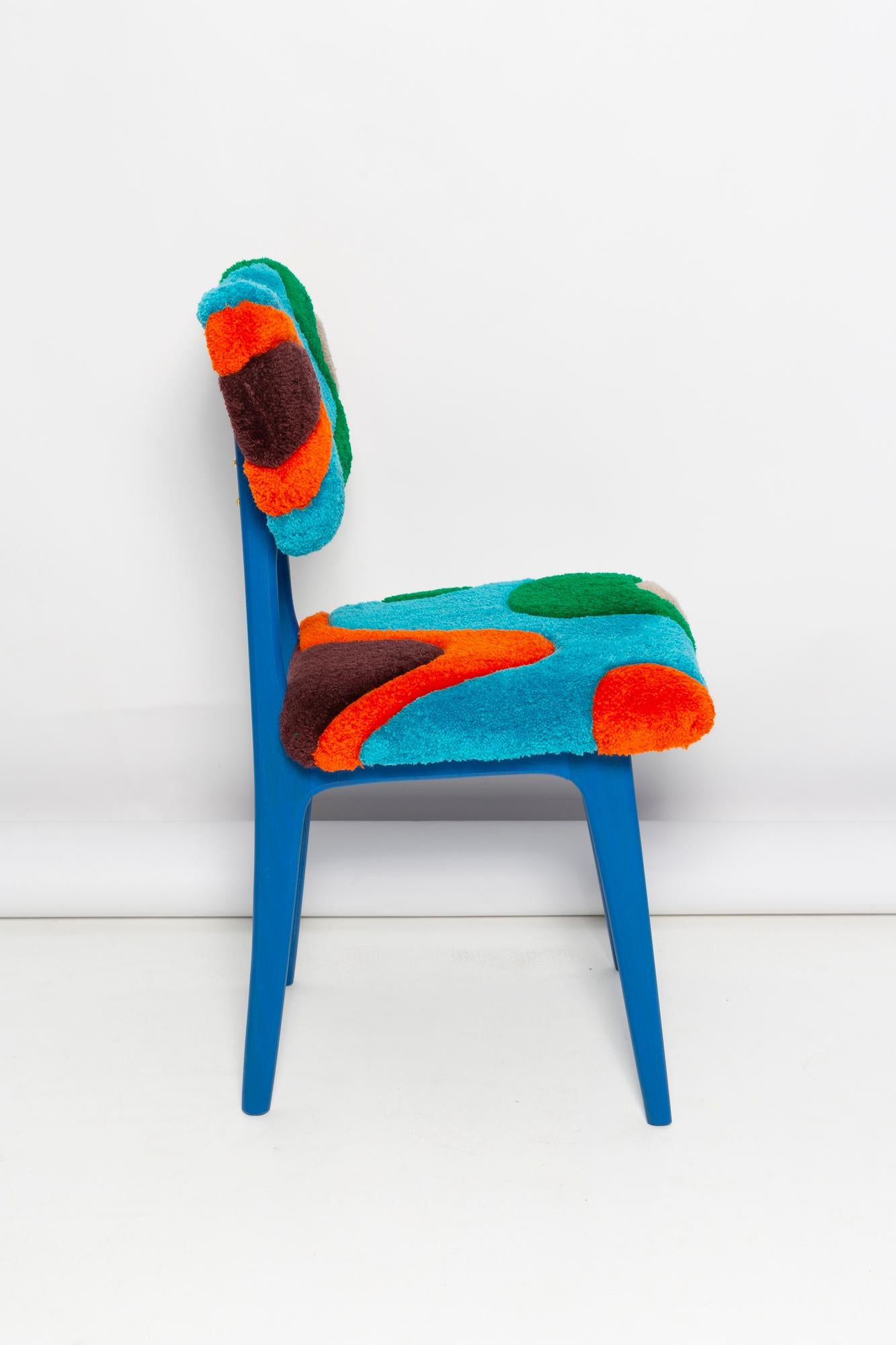 Fabric Mid Century Butterfly Chair, Hand Tufting Blue Green Orange Wool, Europe, 1960s For Sale