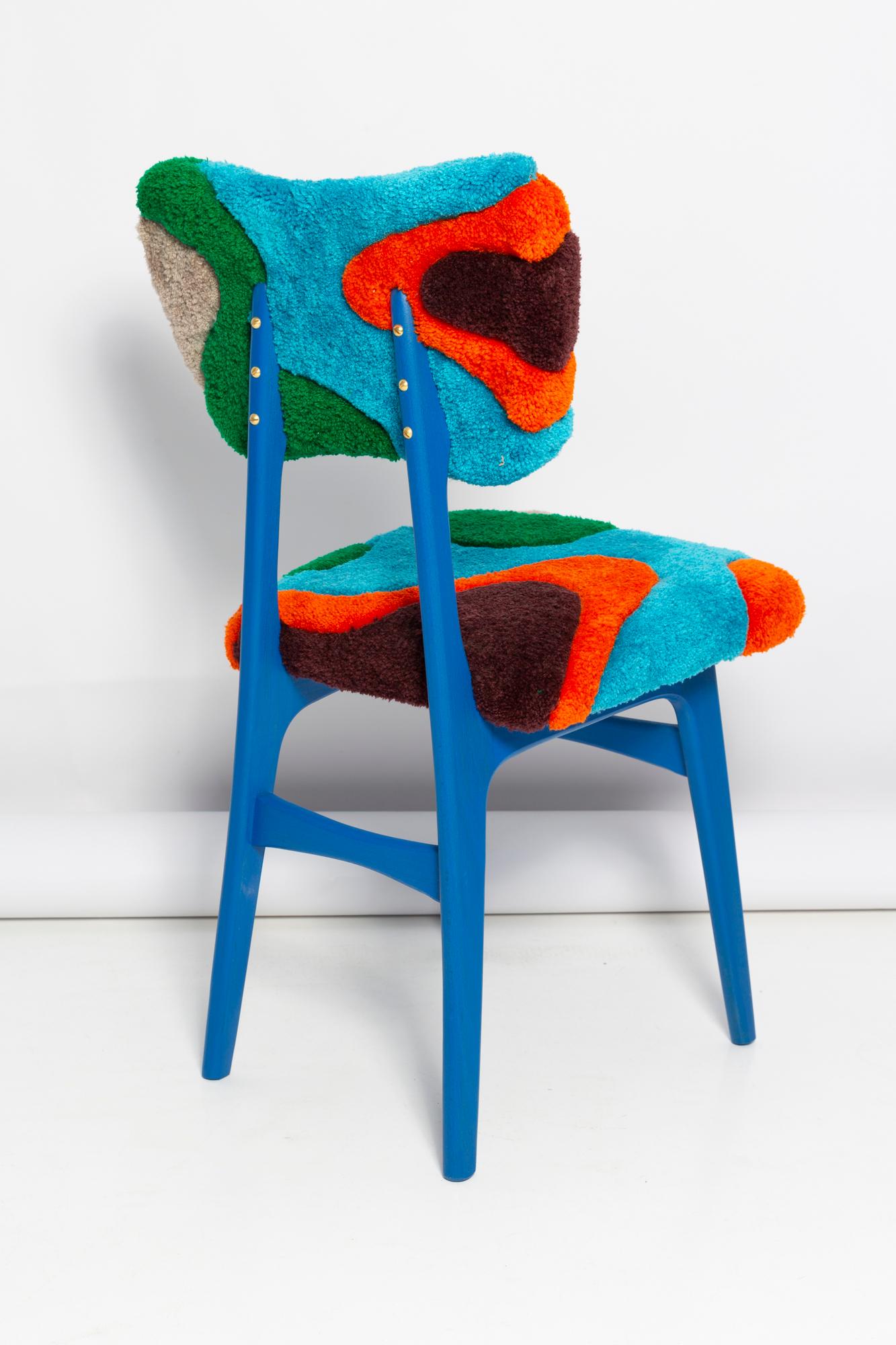 Mid Century Butterfly Chair, Hand Tufting Blue Green Orange Wool, Europe, 1960s For Sale 1