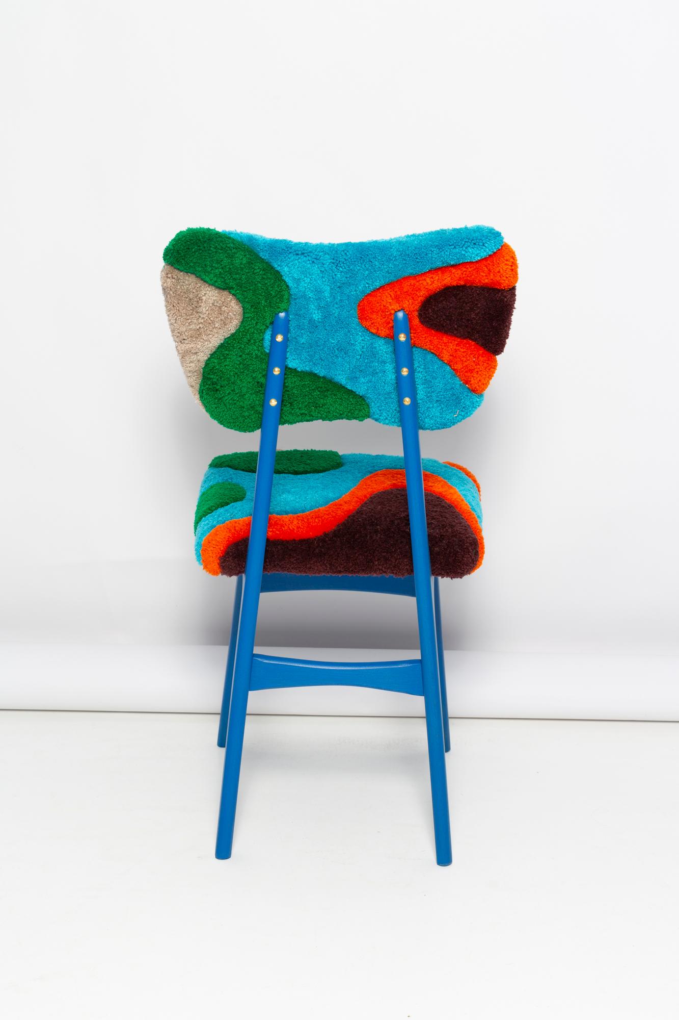 Mid Century Butterfly Chair, Hand Tufting Blue Green Orange Wool, Europe, 1960s For Sale 2